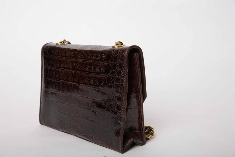 Vintage Chanel Brown Crocodile Shoulder Bag - Excellent Condition For Sale 4
