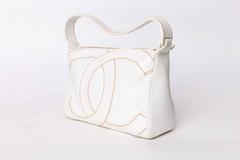 Chanel "CC" White Caviar Shoulder Bag