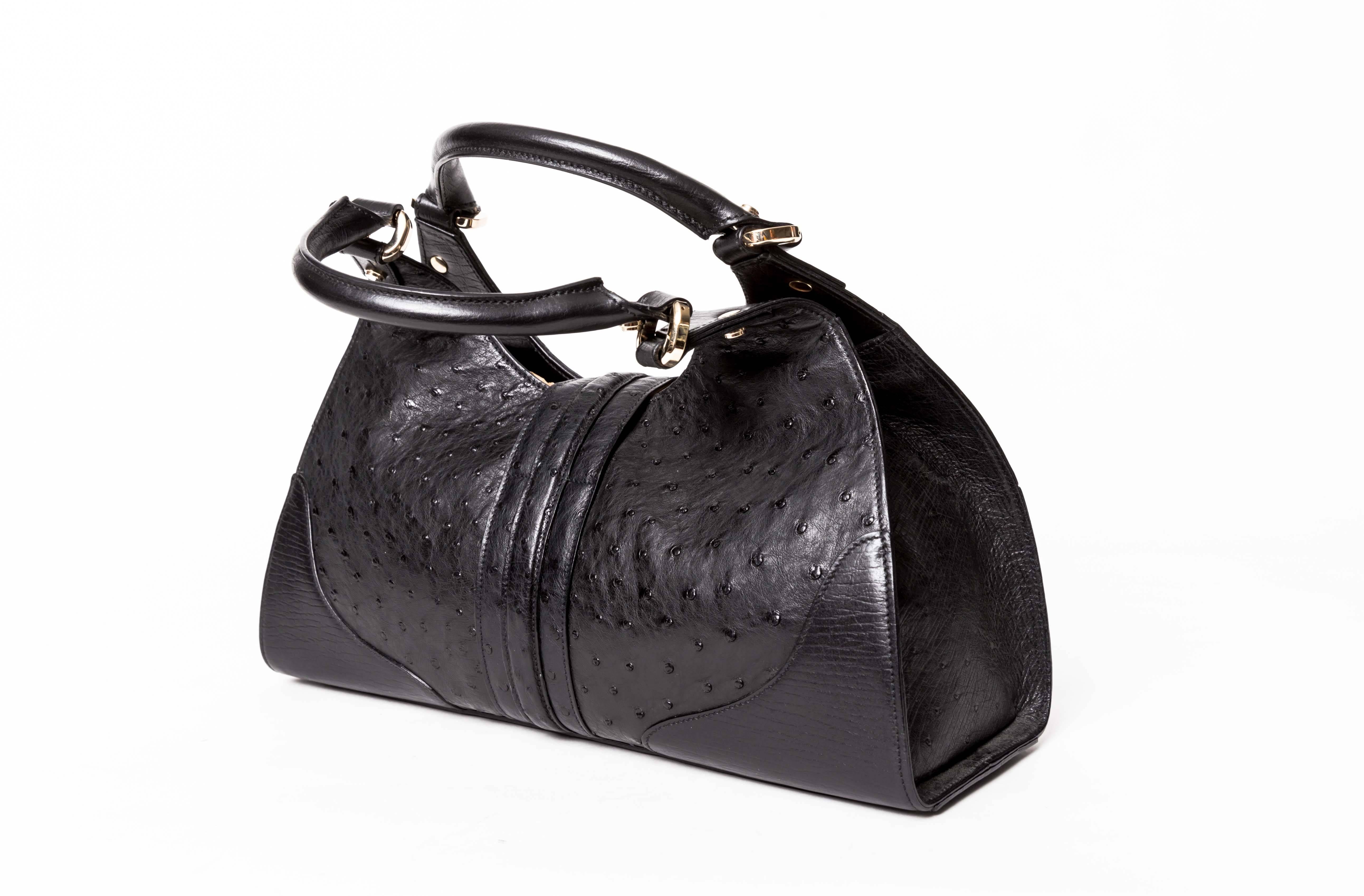 Gucci Black Ostrich Sherry Bag with Gold-Tone Hardware 3