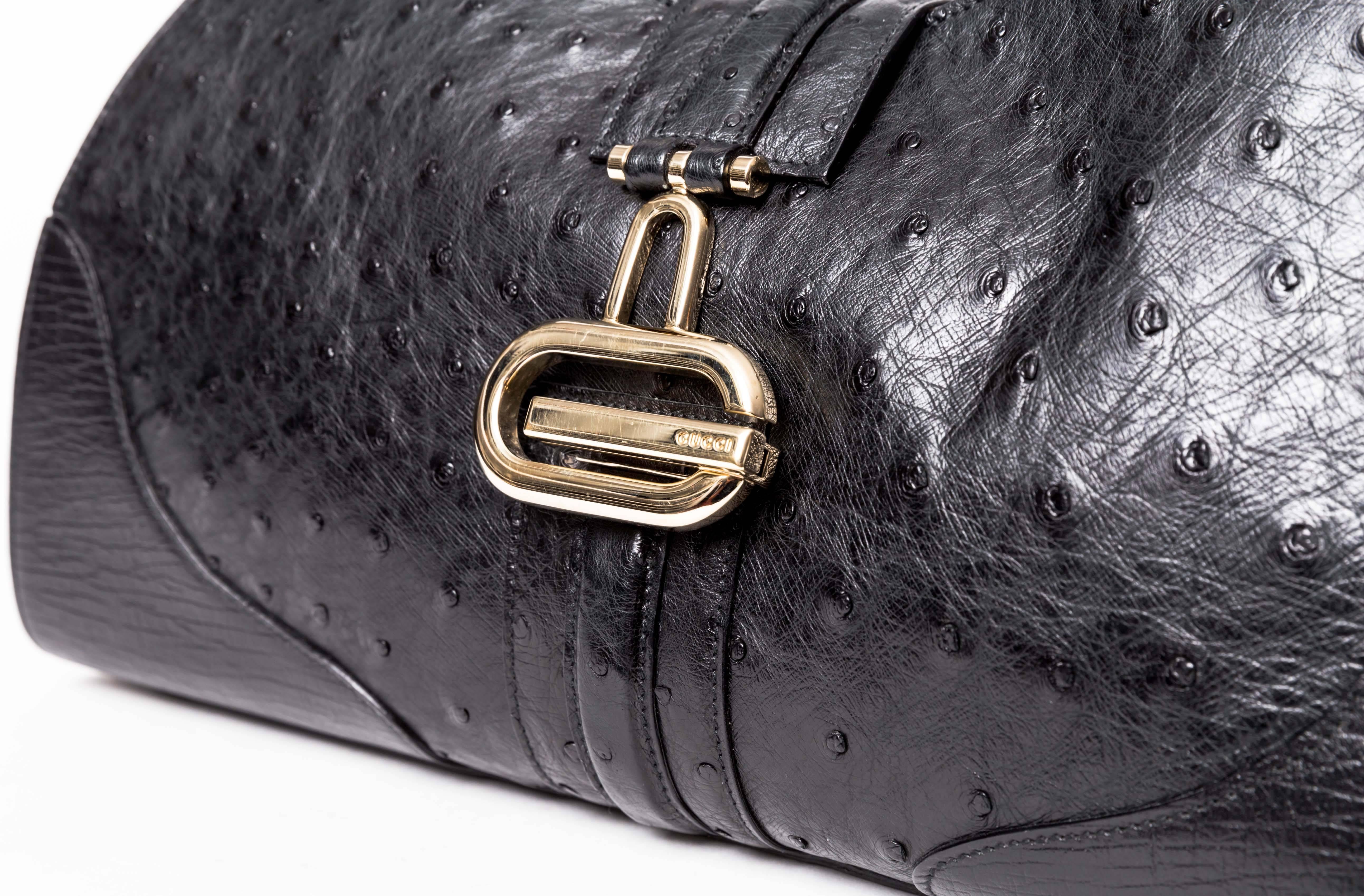 Gucci Black Ostrich Sherry Bag with Gold-Tone Hardware 4