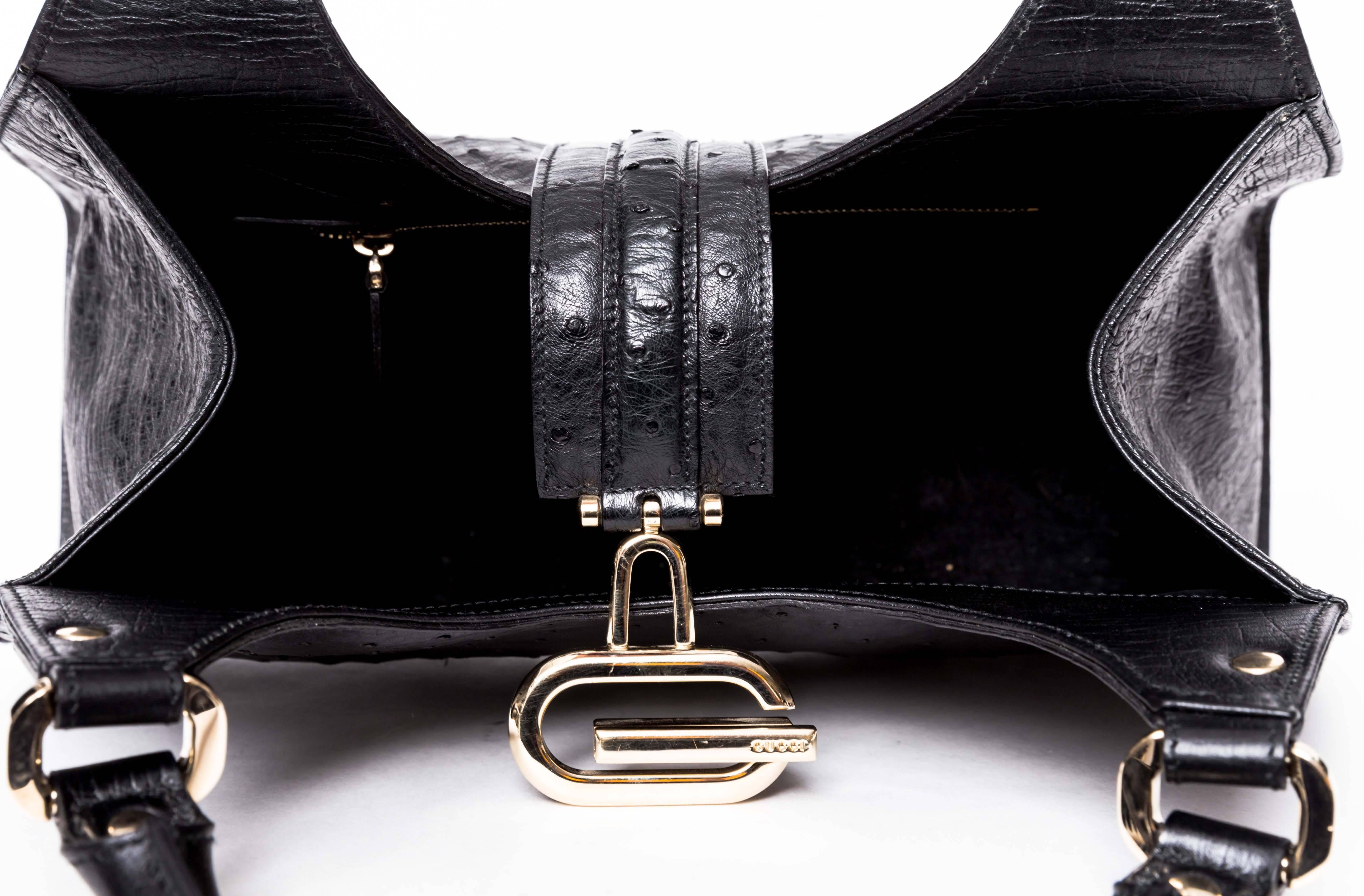 Gucci Black Ostrich Sherry Bag with Gold-Tone Hardware 6