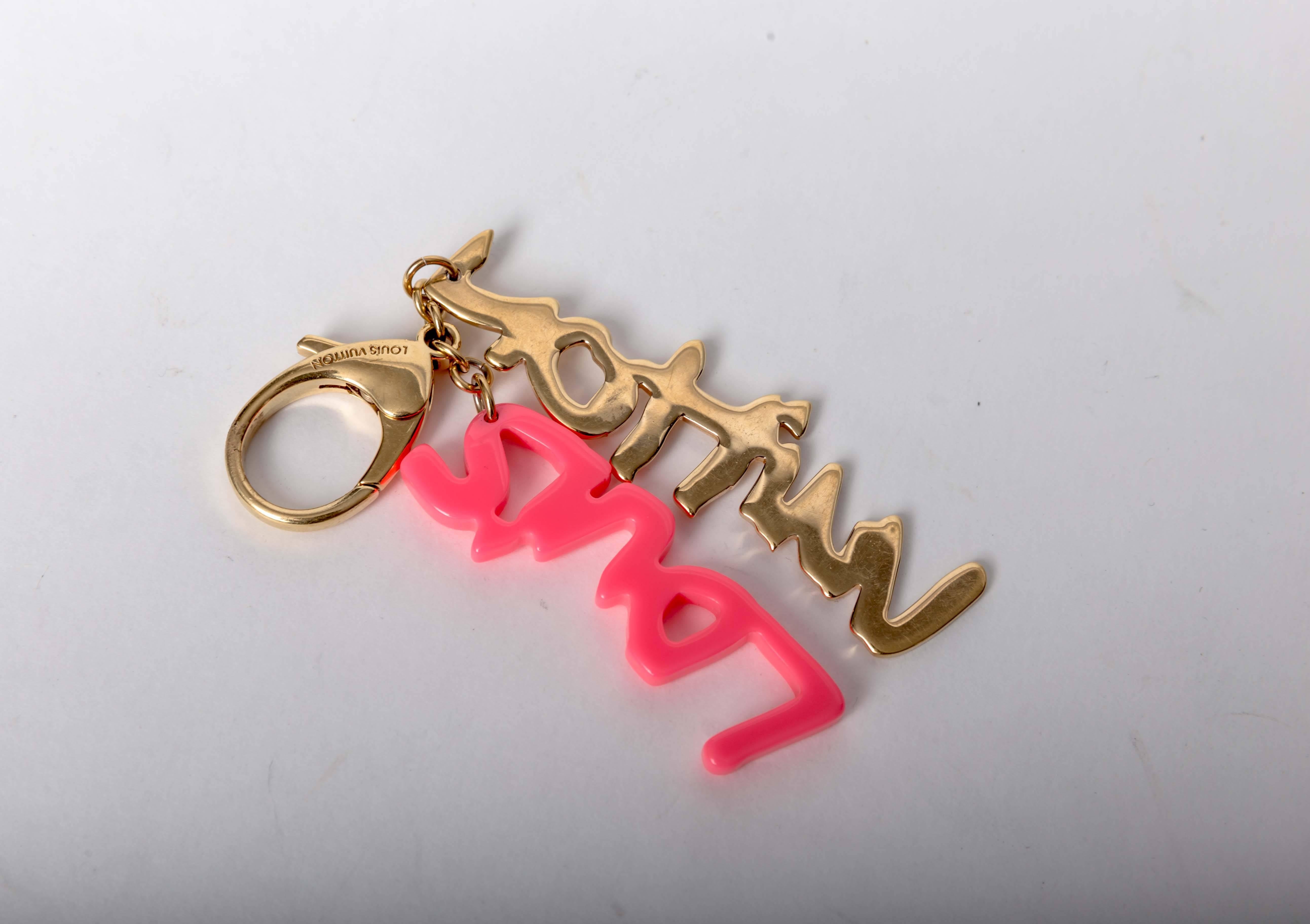 Louis Vuitton Stephen Sprouse Gold Tone Pink Resin Graffiti Keychain Bag Charm 1