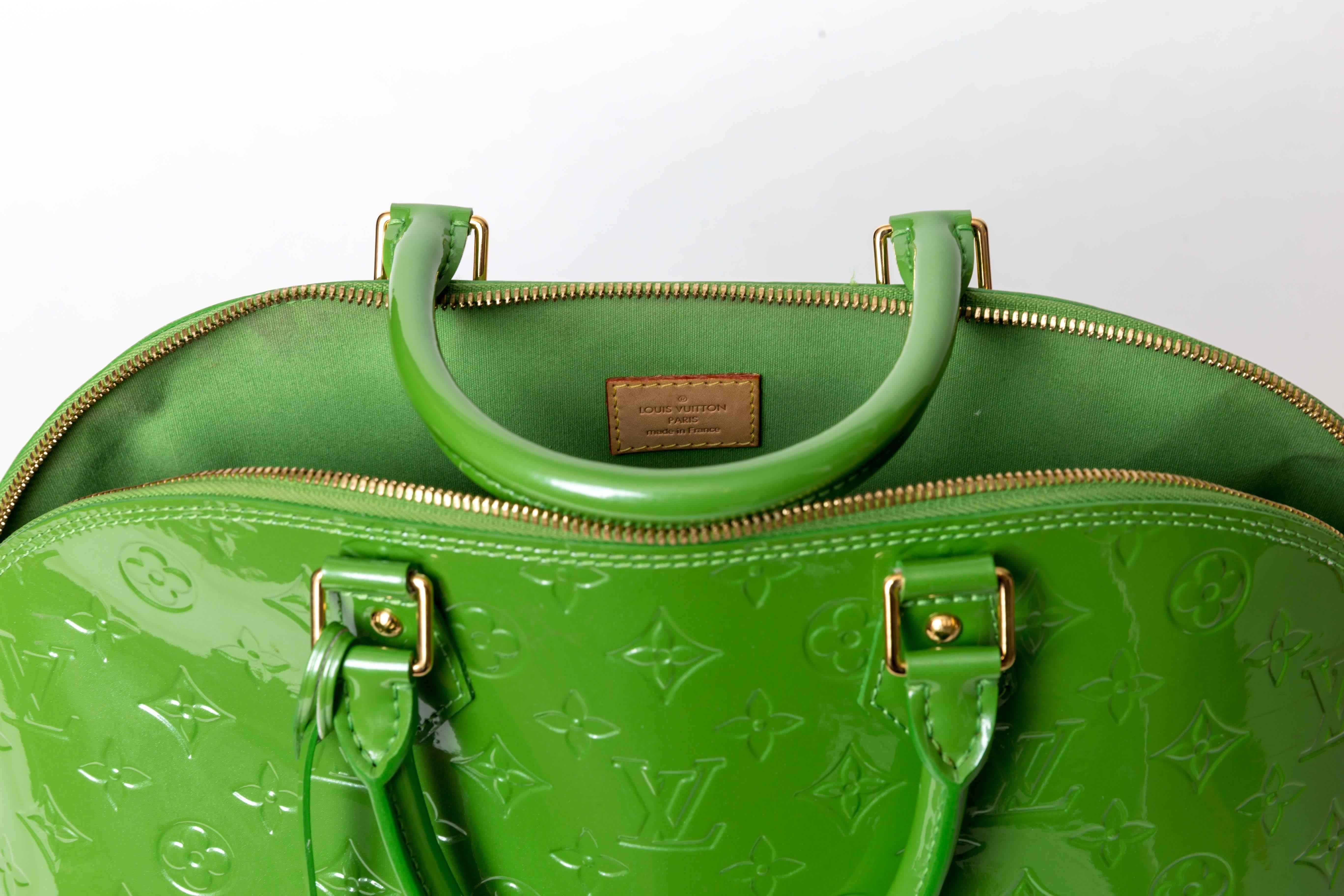 Louis Vuitton Alma Monogram Vernis Gm Satchel in Pale Green 1