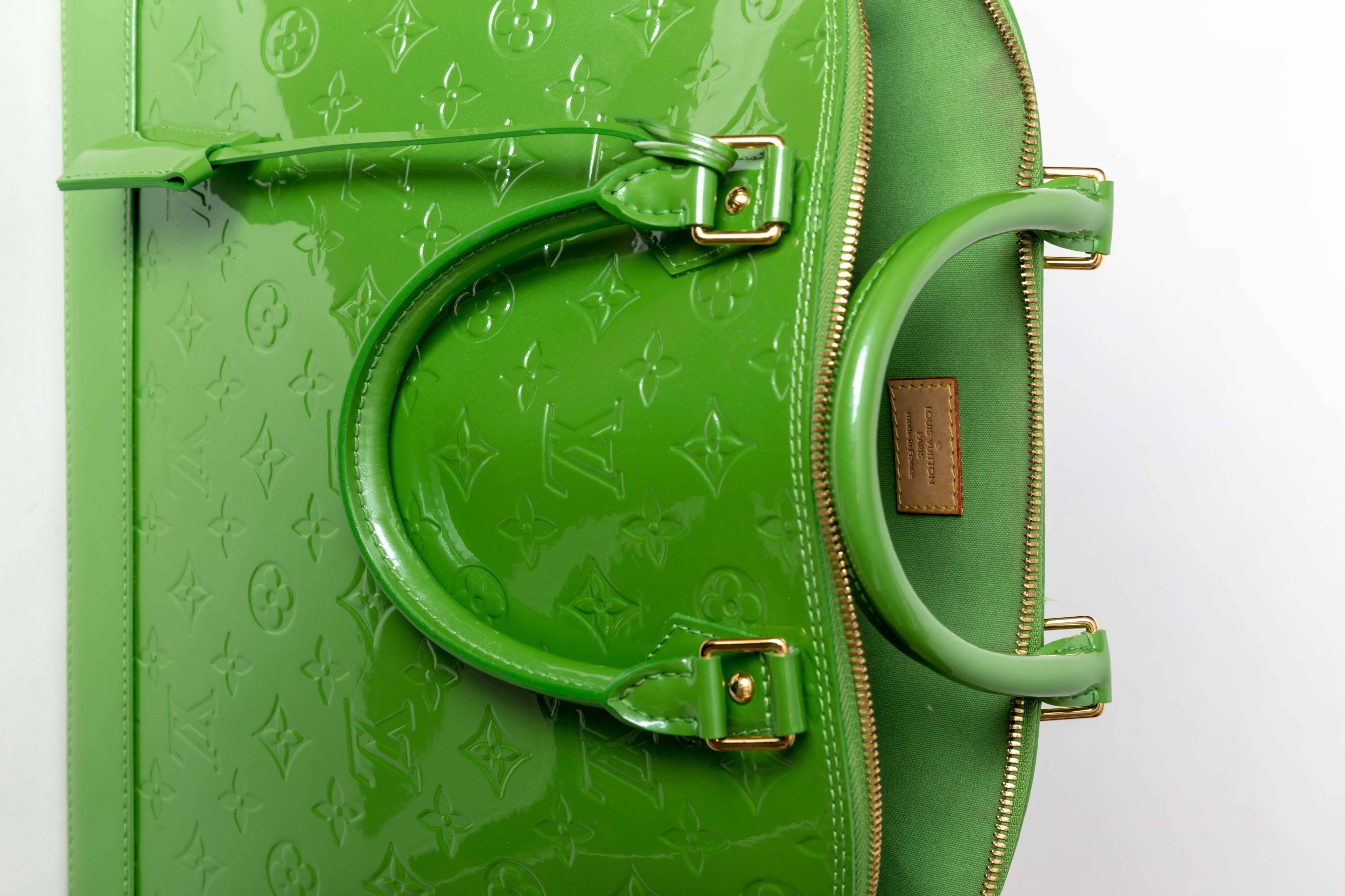 Louis Vuitton Alma Monogram Vernis Gm Satchel in Pale Green 2