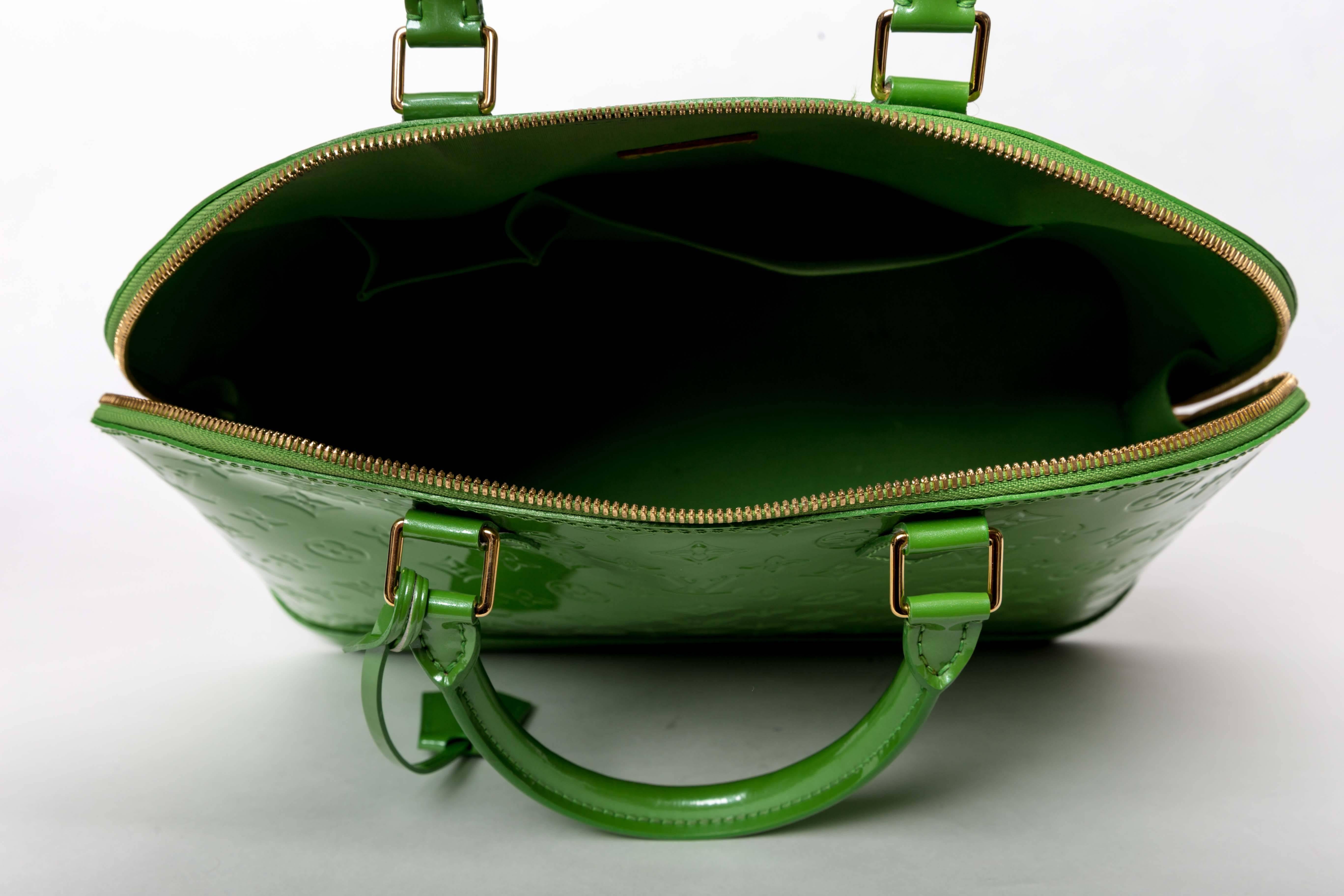 Louis Vuitton Alma Monogram Vernis Gm Satchel in Pale Green 3