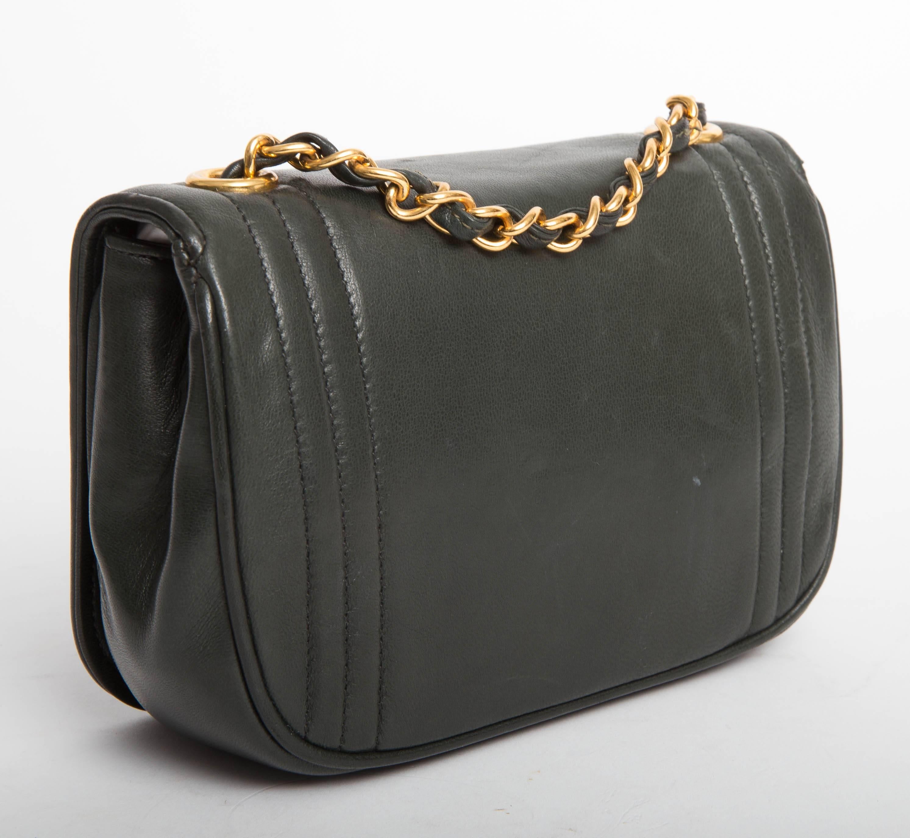 Chanel Vintage Lambskin Dark Green Flap Bag 1