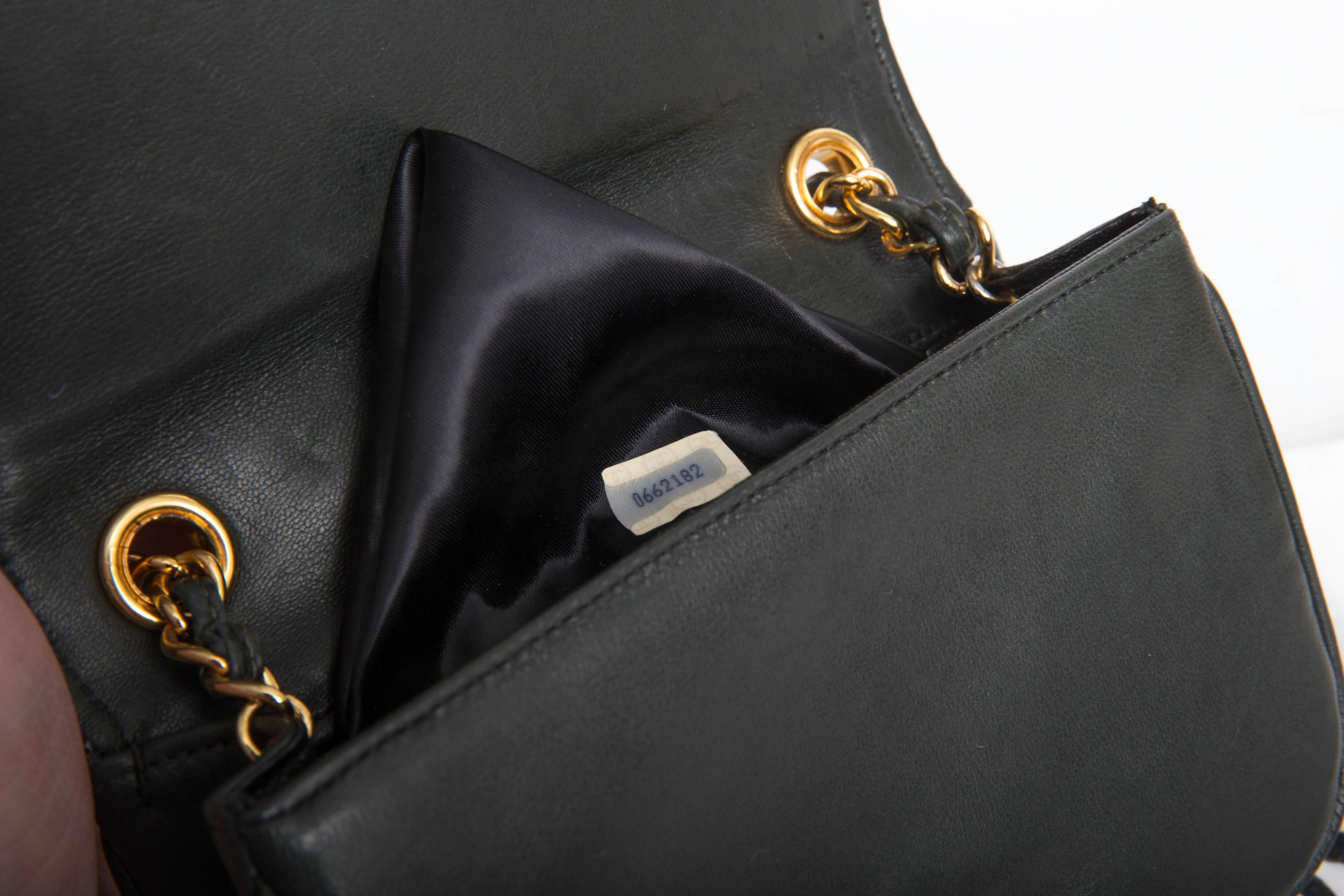 Chanel Vintage Lambskin Dark Green Flap Bag 4