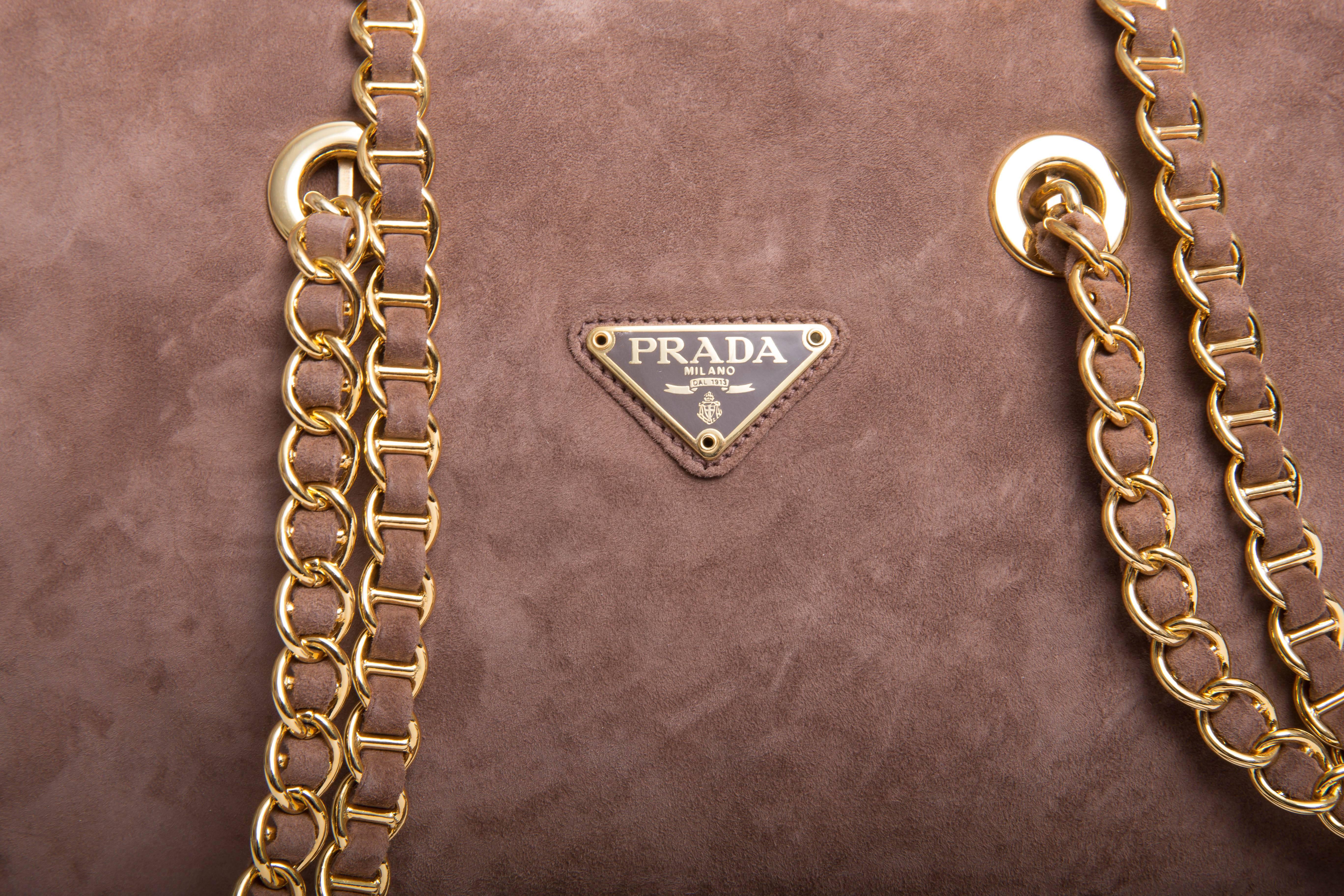 Women's Prada Vintage Suede Double Chain Handle Shoulder Bag