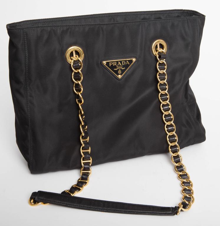 Prada Vintage Black NYlon Double Chain Handle Shoulder Bag at 1stdibs