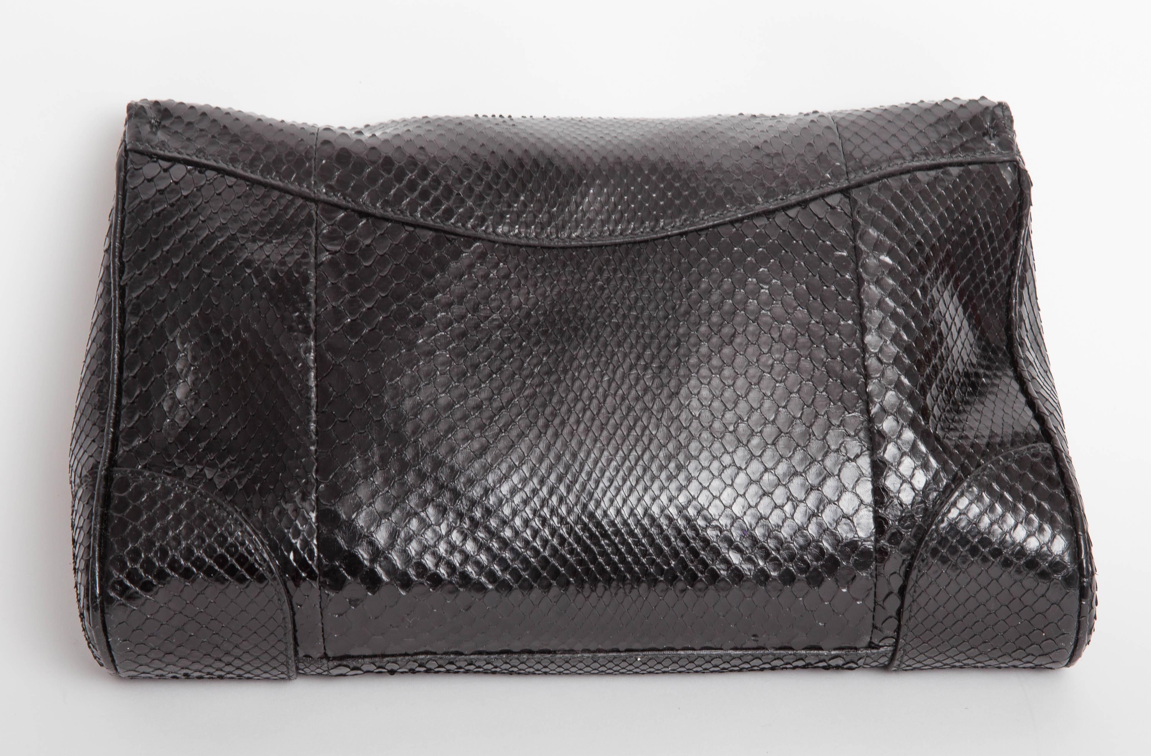 Ralph Lauren  Monaco Black Python Convertible Clutch  In Excellent Condition In Westhampton Beach, NY