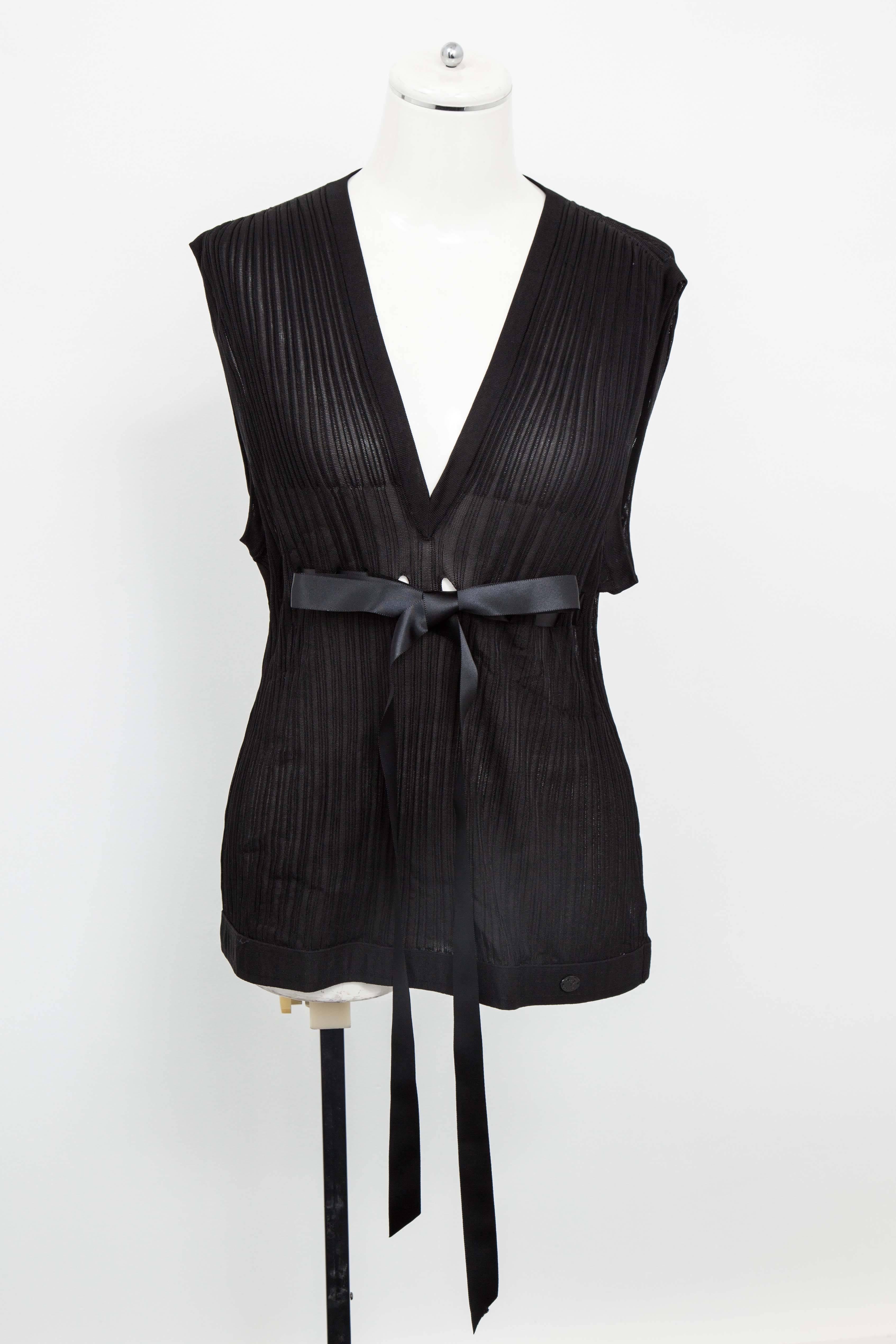 Chanel Black Sleeveless Knit Top with Bow 1