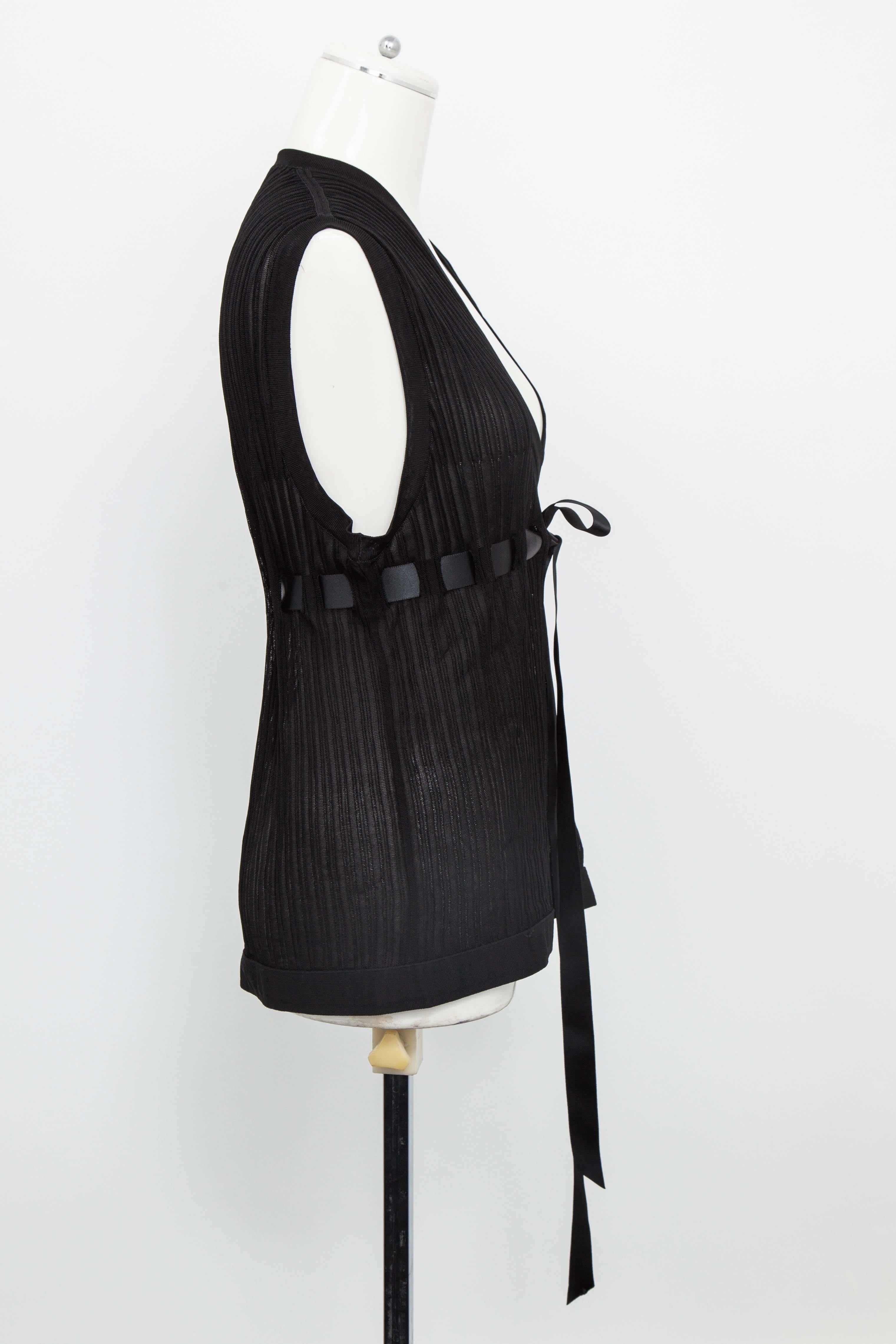 Chanel Black Sleeveless Knit Top with Bow 2