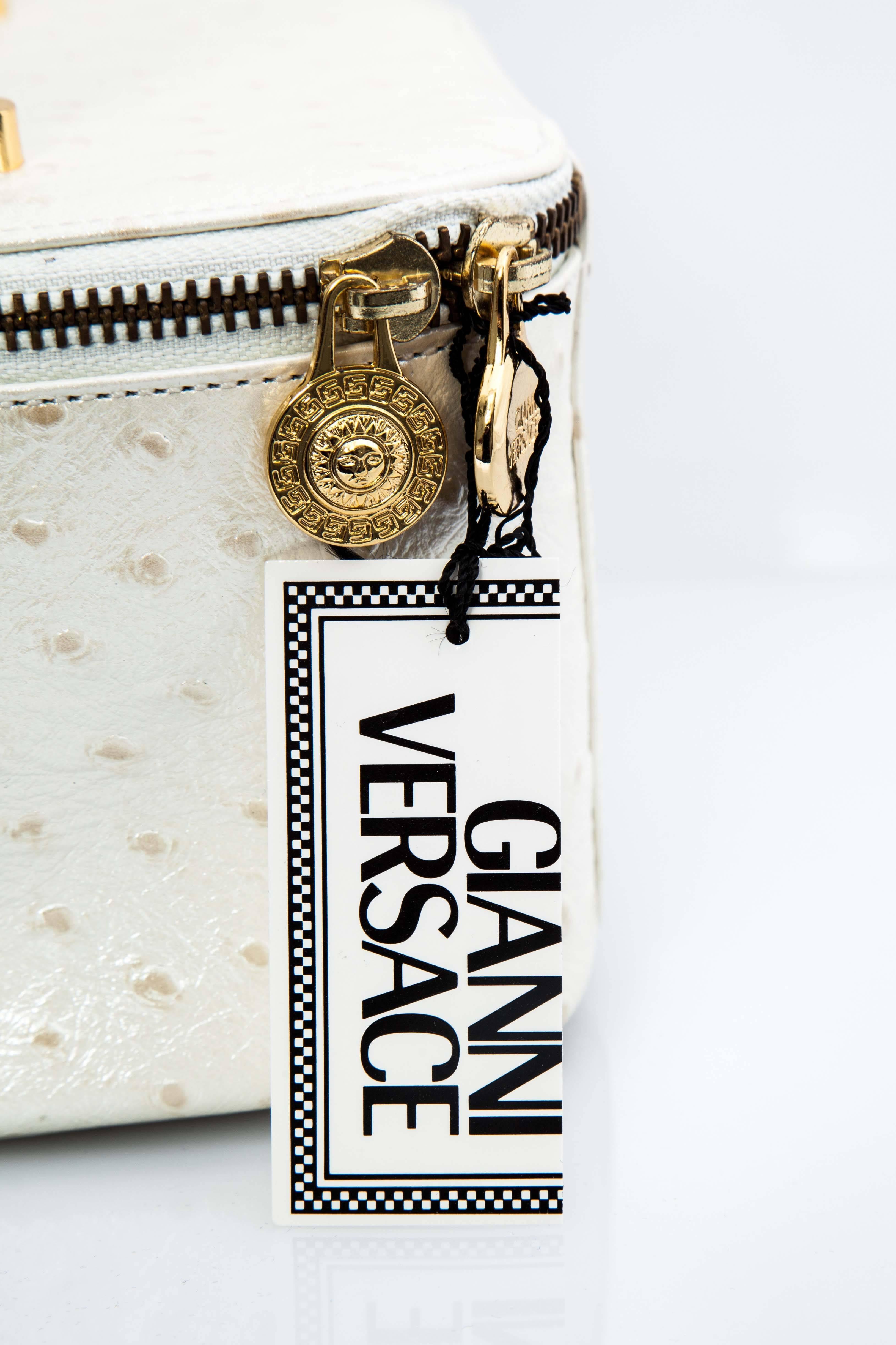 Versace White Faux Ostrich Vanity Case Bag For Sale 1