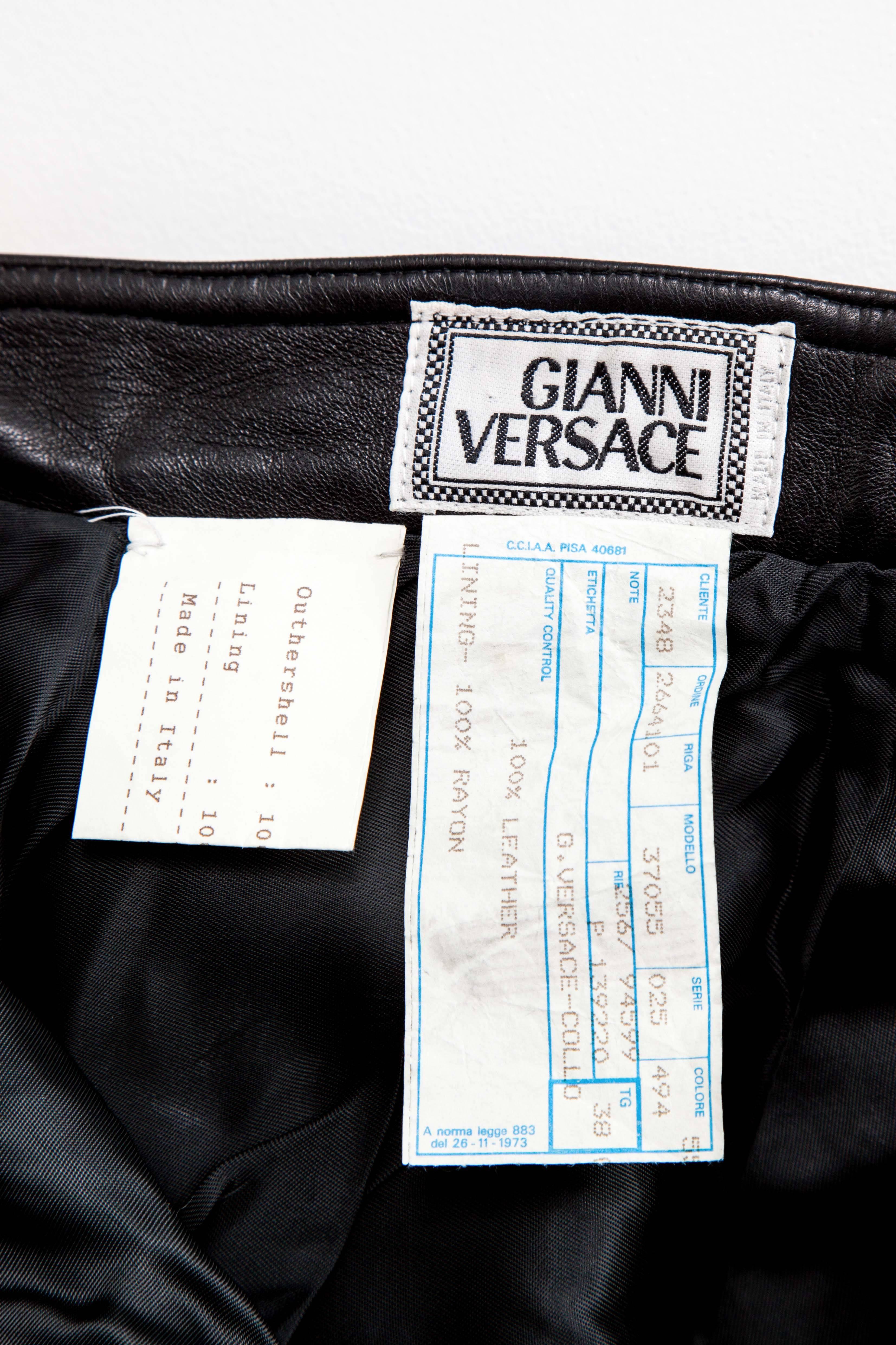 Gianni Versace Iconic 1992 Runway Black Leather Fringe Skirt For Sale 3