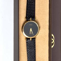 Vintage Gucci Women's Black and Gold Tone Reptile Band Watch