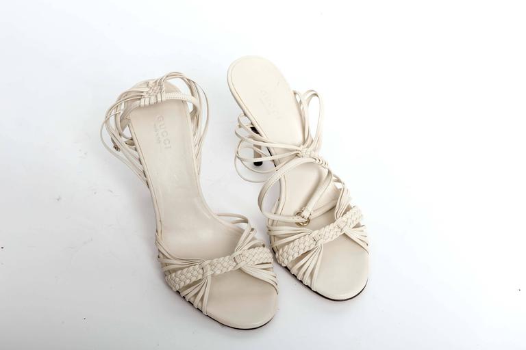 Gucci Off White Braided Leather Ankle Strap Sandals at 1stDibs