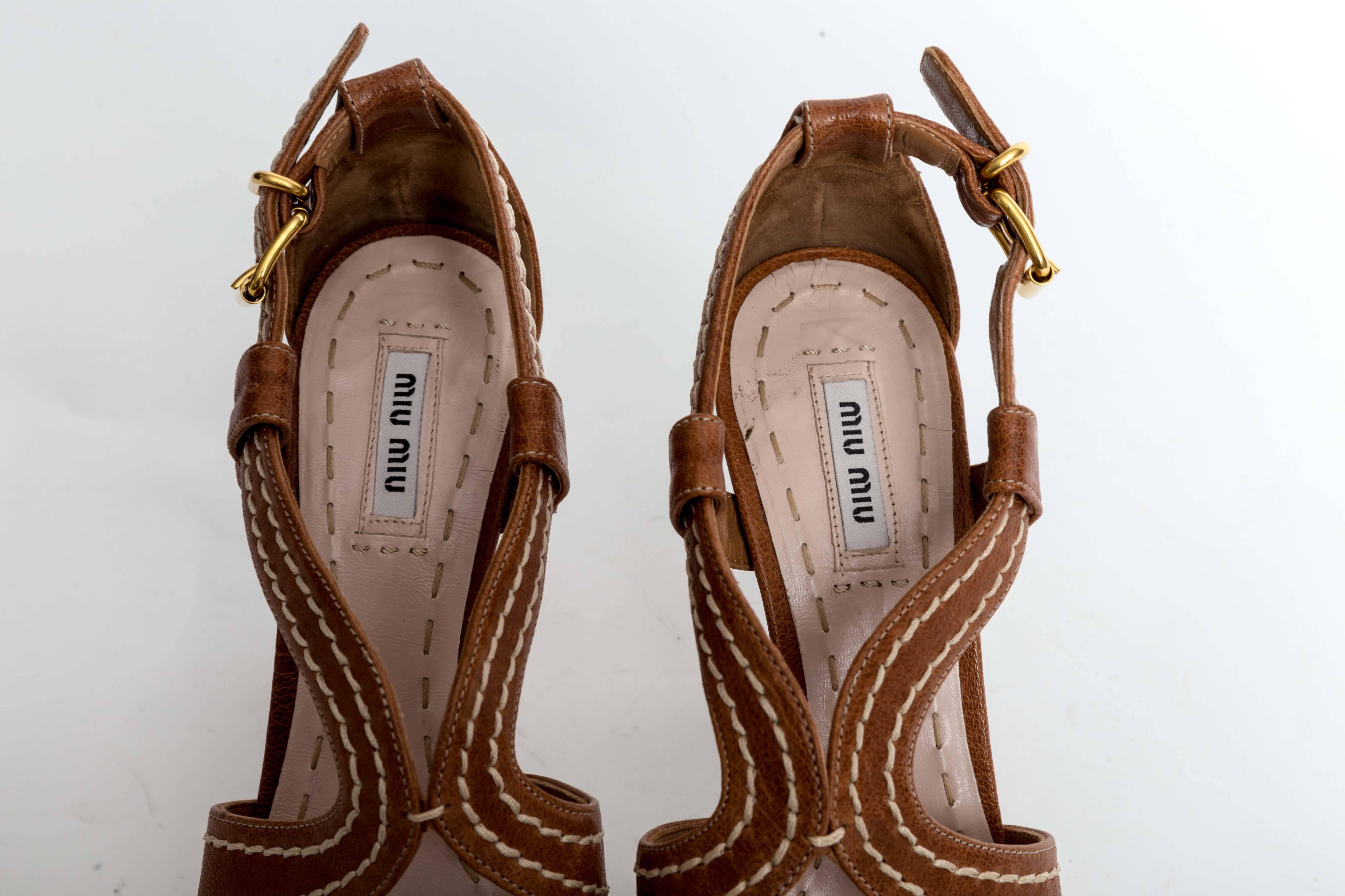 Miu Miu Camel Leather Sandals  2