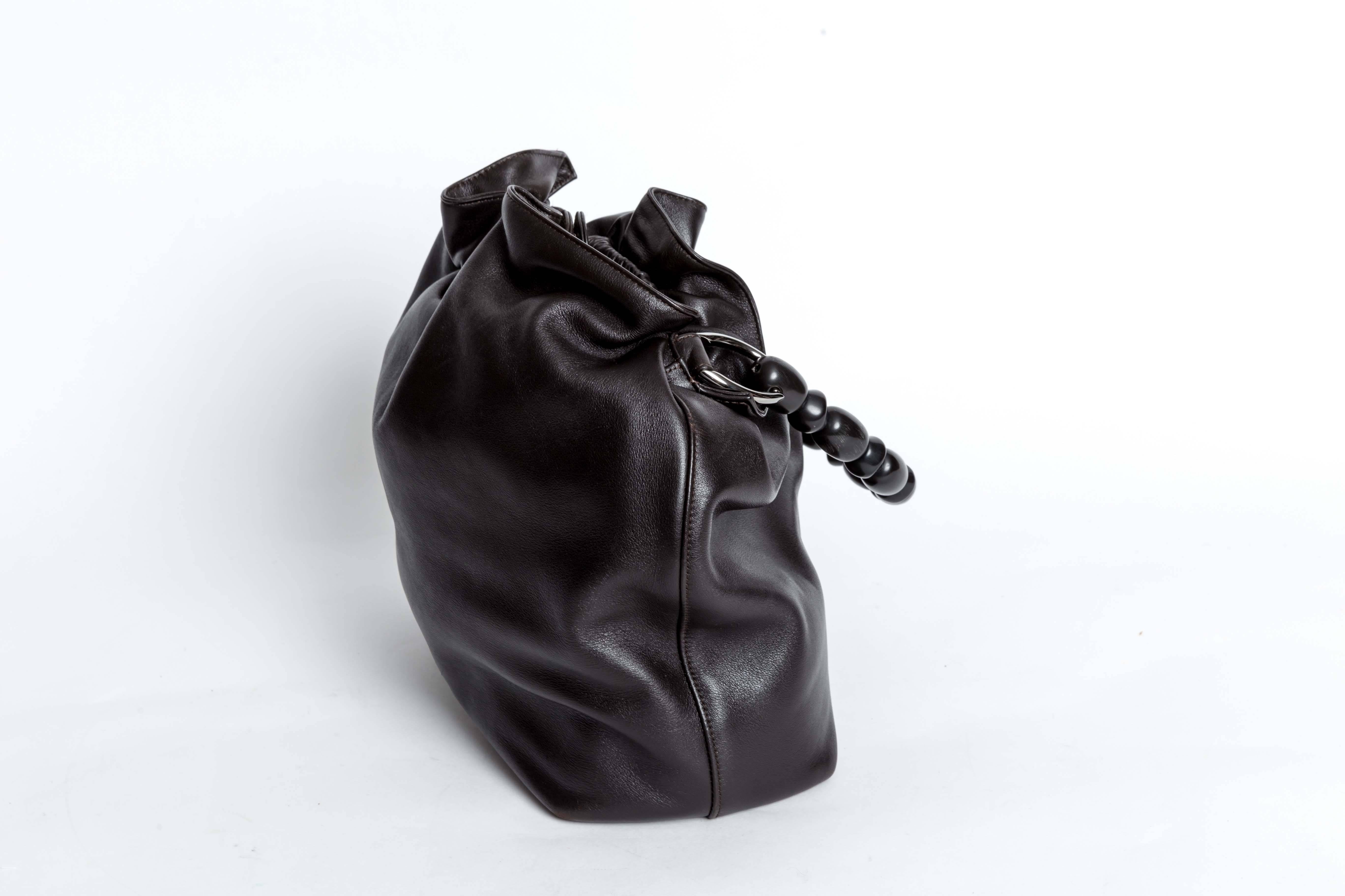 Christian Dior Black Leather Silver Tone Beaded Handle Malice Tote Handbag In Excellent Condition In Westhampton Beach, NY