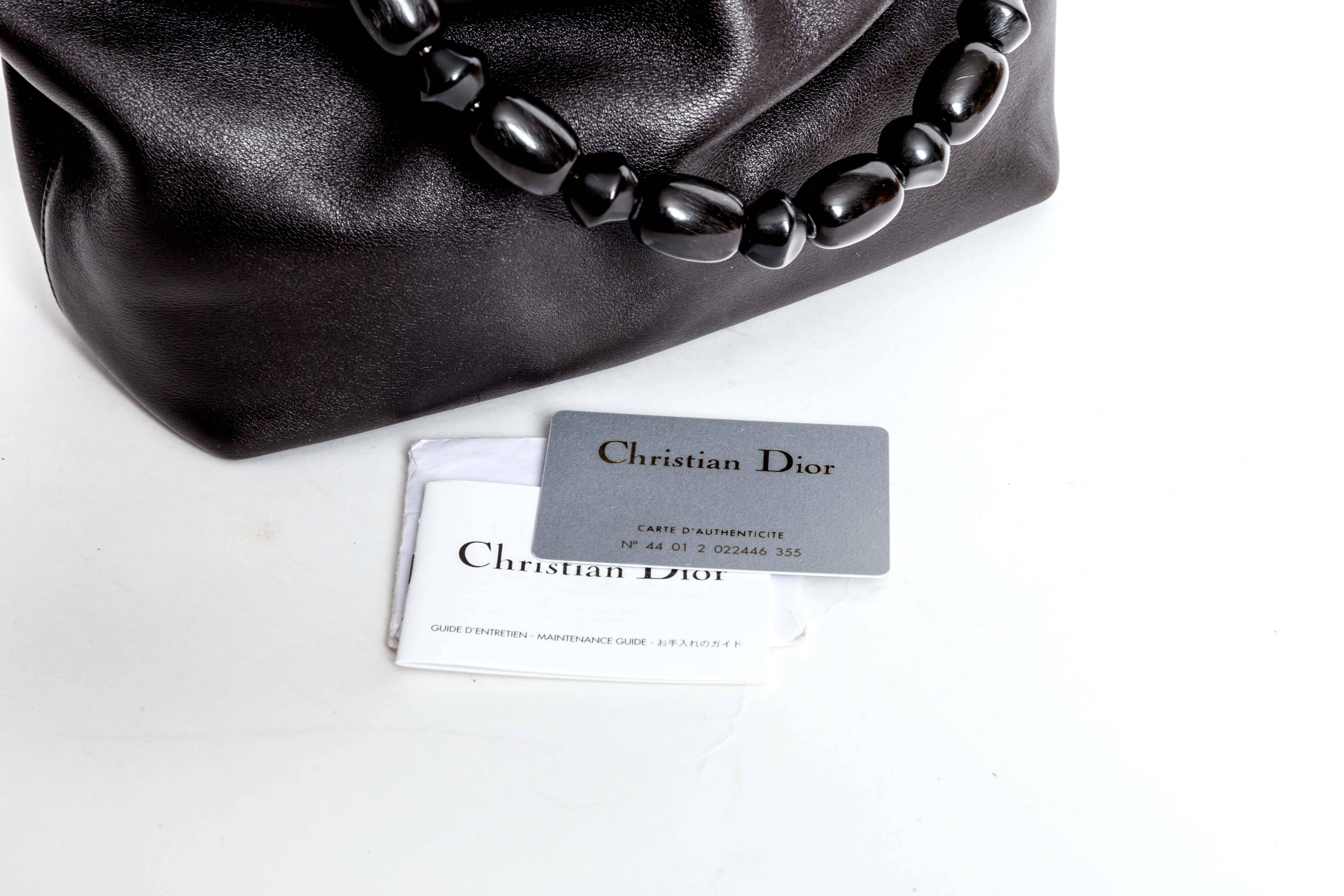 Christian Dior Black Leather Silver Tone Beaded Handle Malice Tote Handbag 1