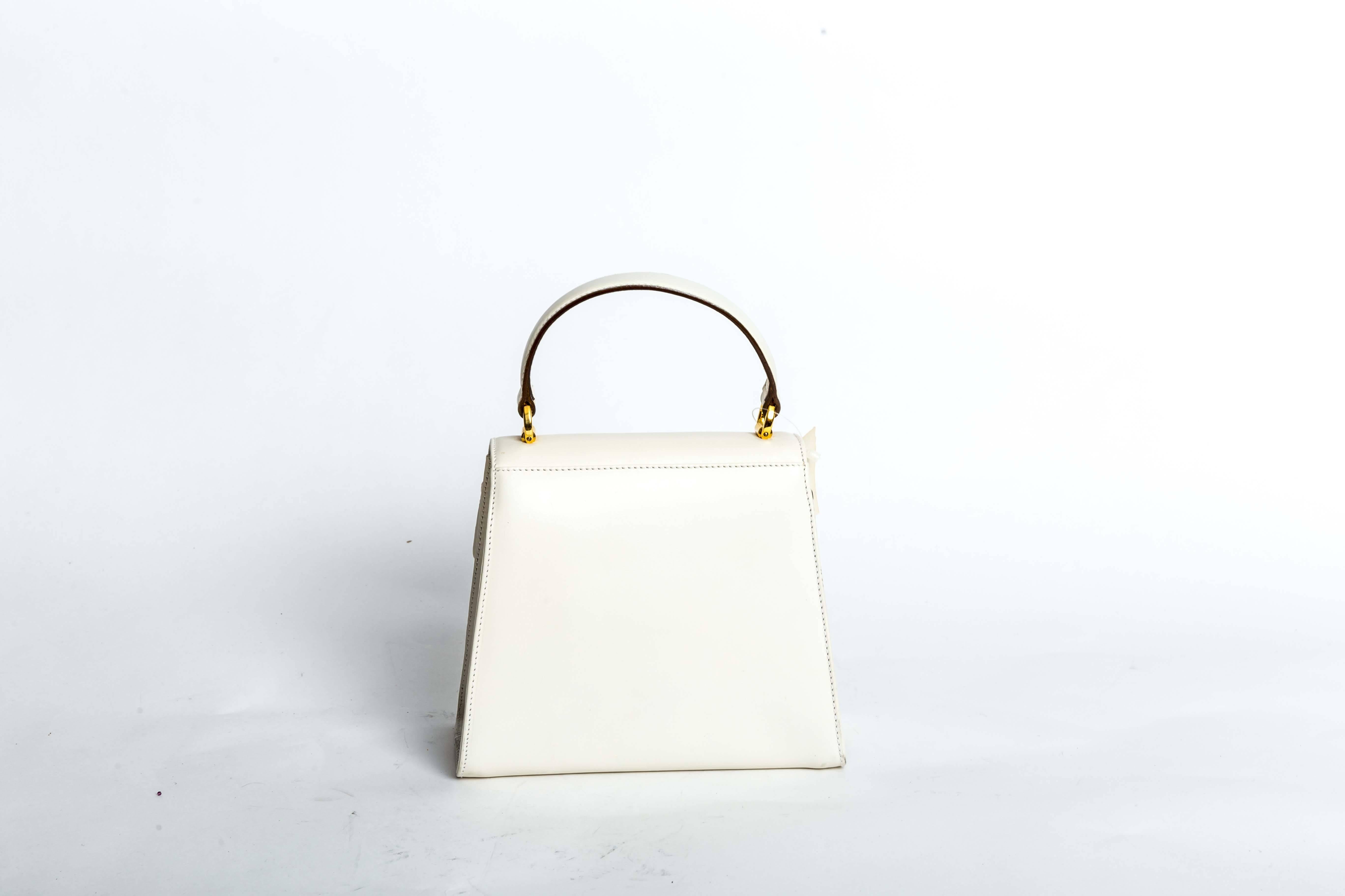 Women's Ferragamo Vintage Vara Bow Two Way Bag in White Leather