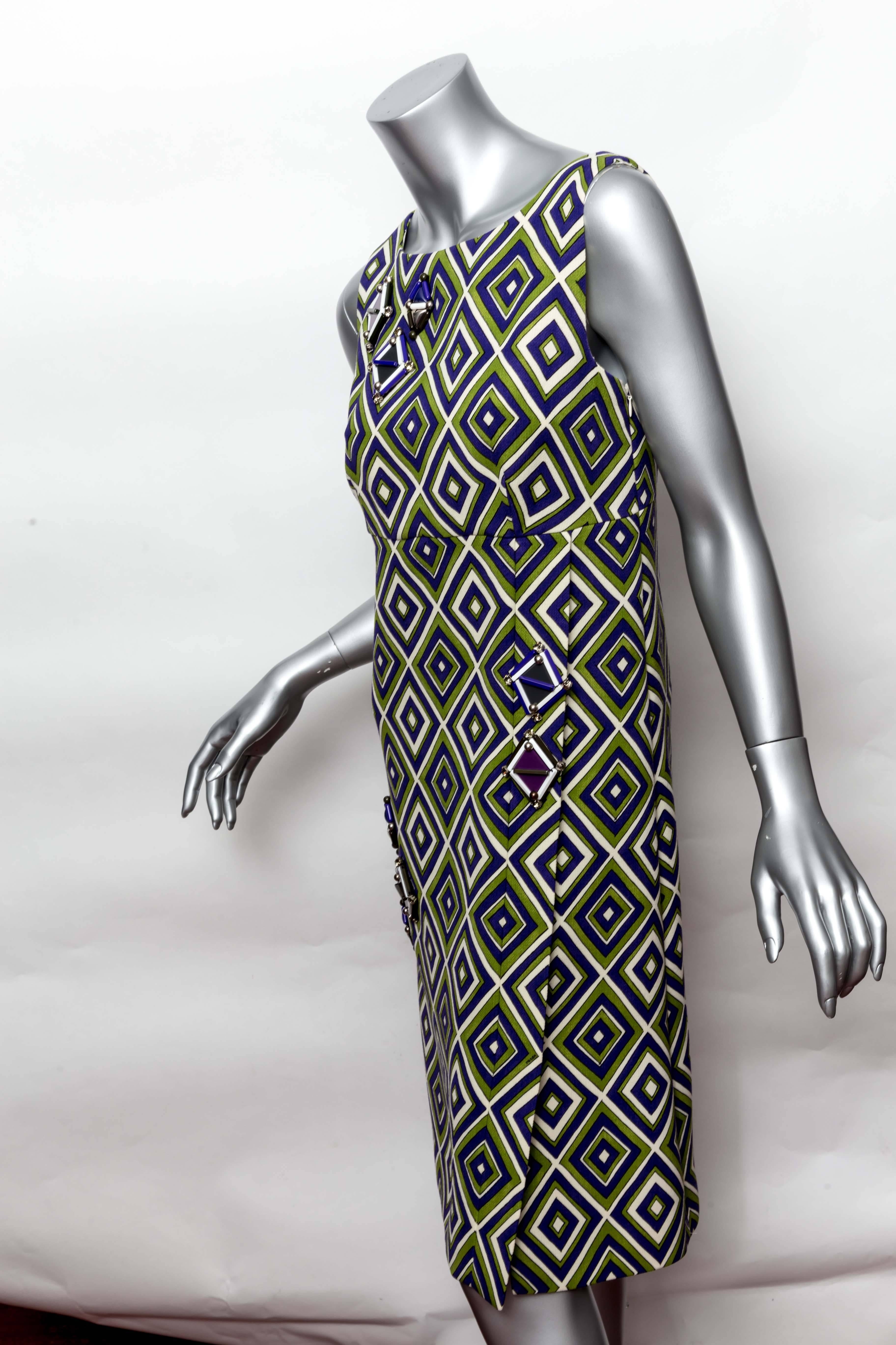 Prada Geometric Print Dress with Resin Embellishment 2