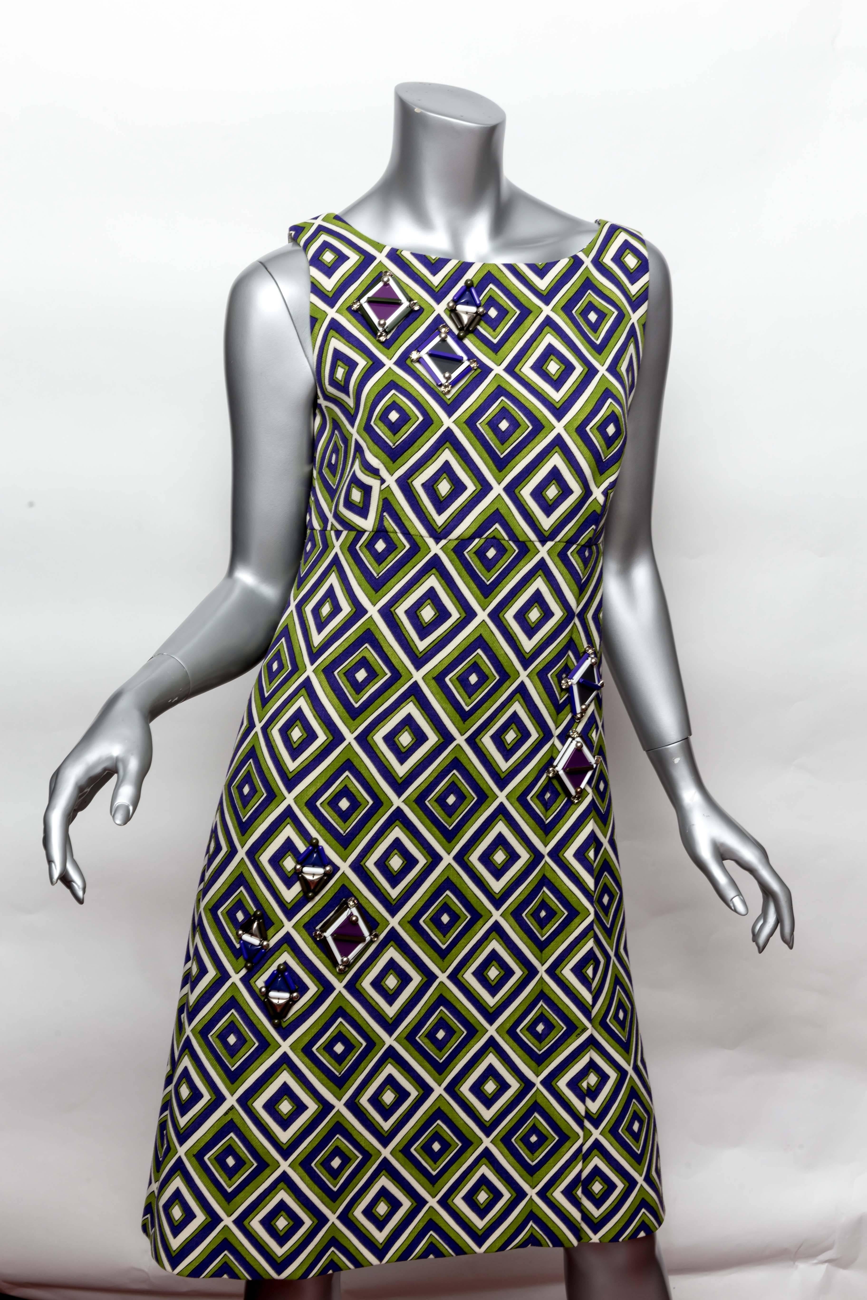 Prada Geometric Print Dress with Resin Embellishment 3