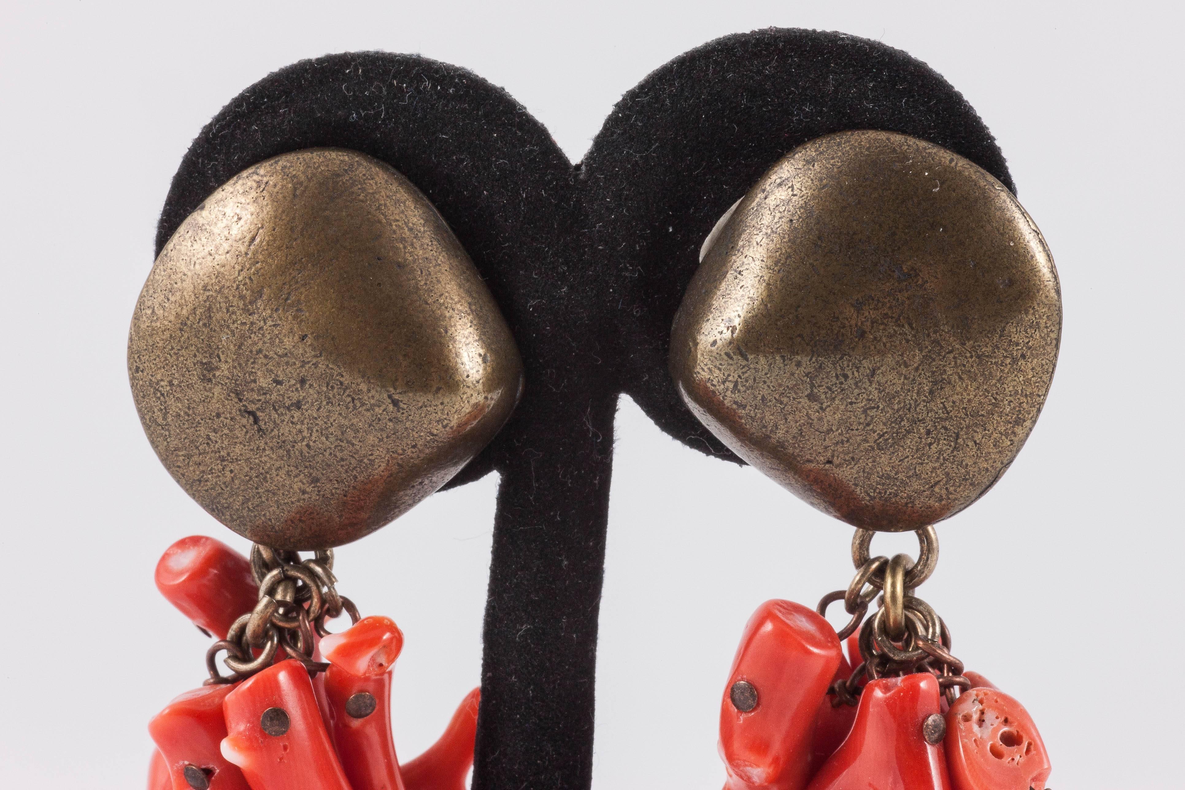 Fantastical Parisian 1980s coral and bronze shell earrings 1