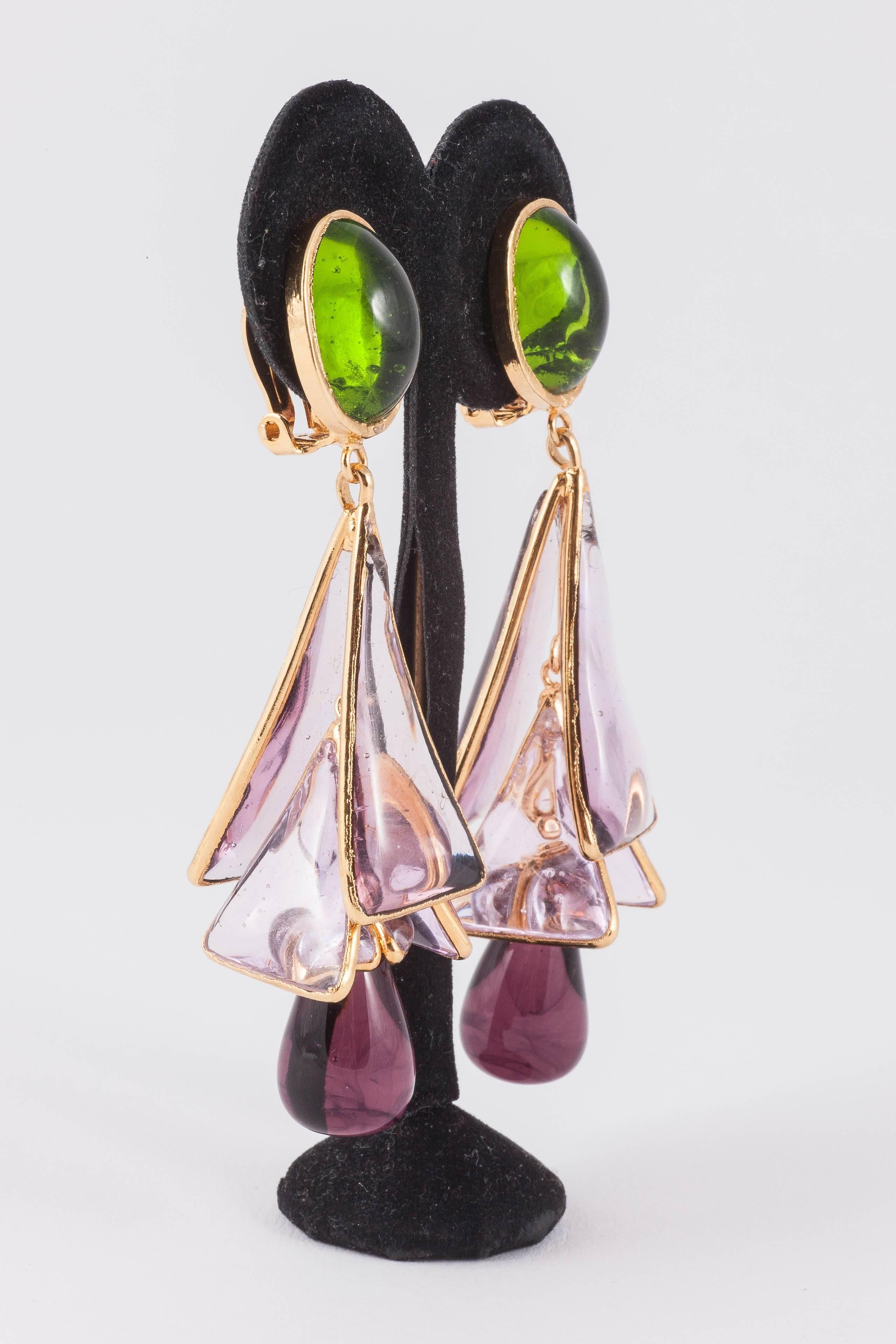 'WW' soft pastel poured glass 'Pyramides' drop earrings. In New Condition In Greyabbey, County Down