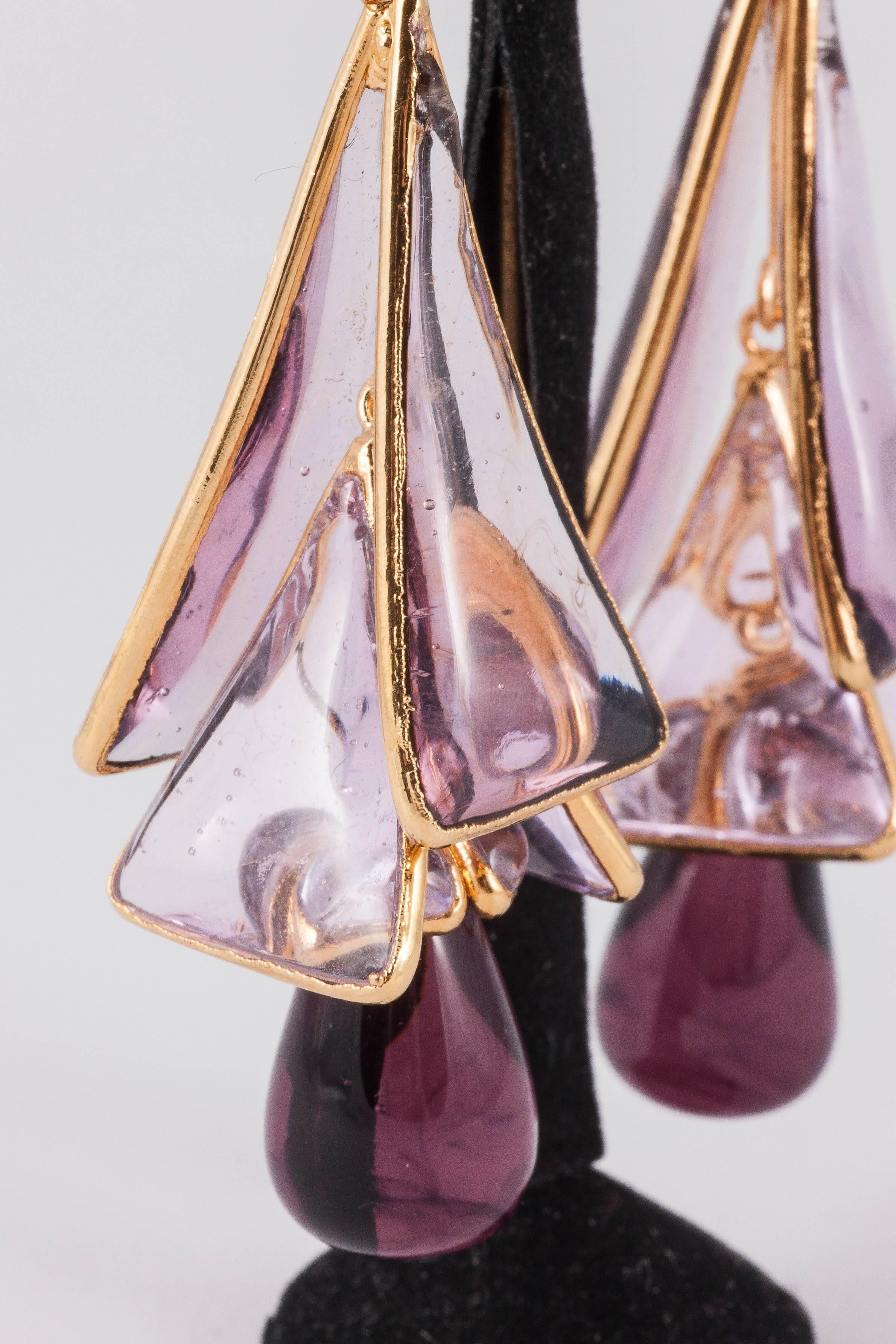 Women's 'WW' soft pastel poured glass 'Pyramides' drop earrings.