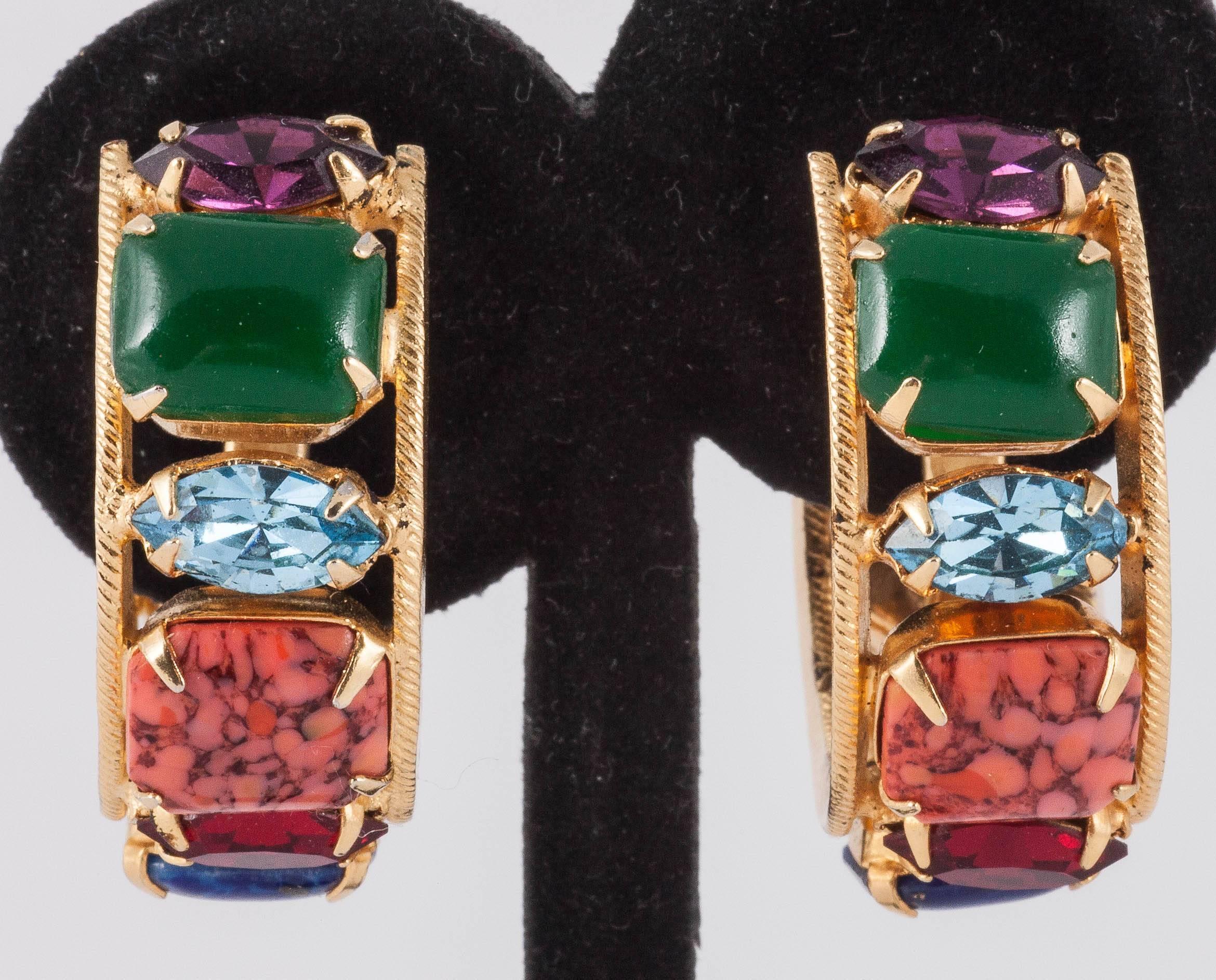 Women's Ingenious Schreiner 1960s hoop earrings, full of brilliant colour! 