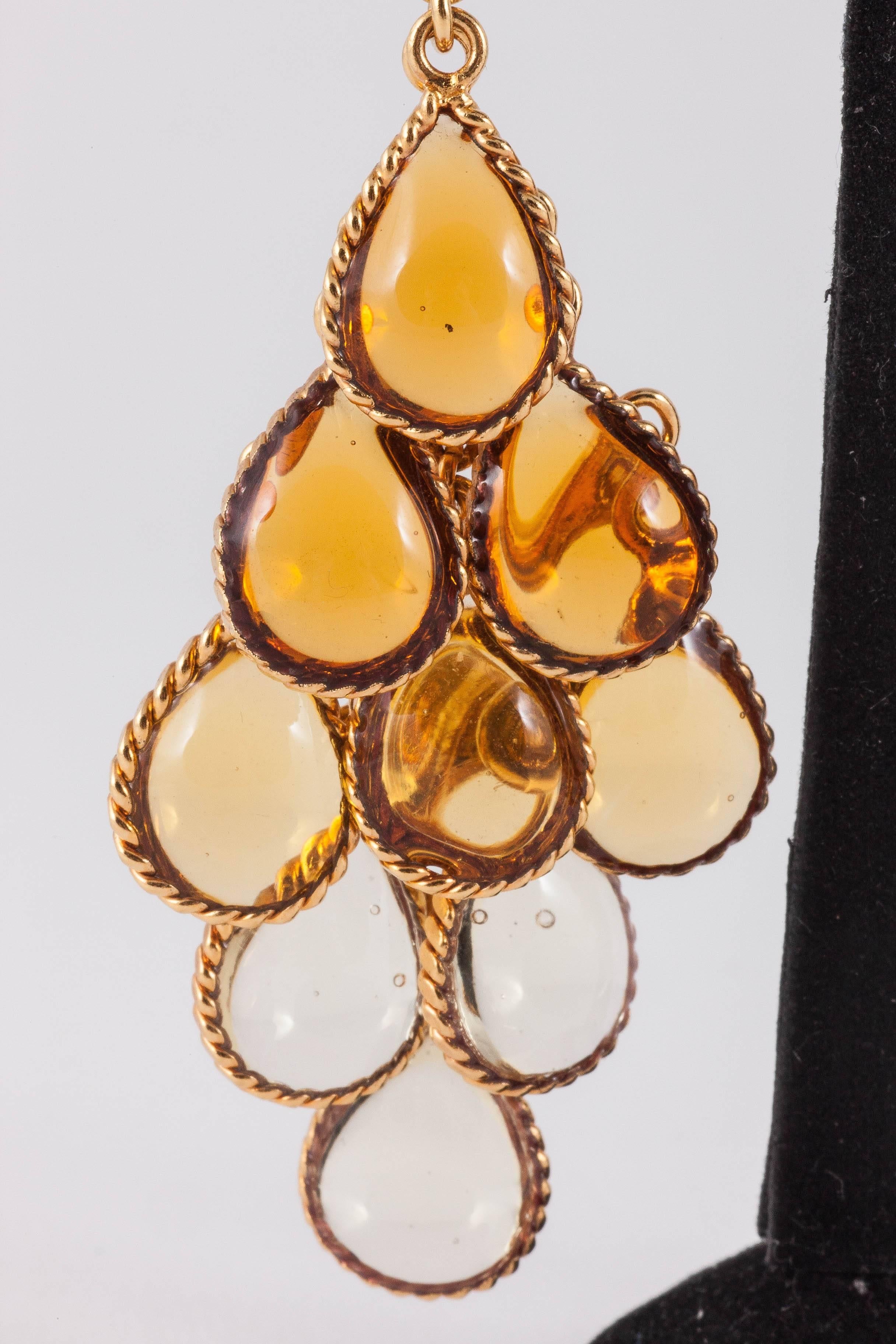  Graduated topaz to citrine poured glass and gilt articulated drop earrings In New Condition For Sale In Greyabbey, County Down