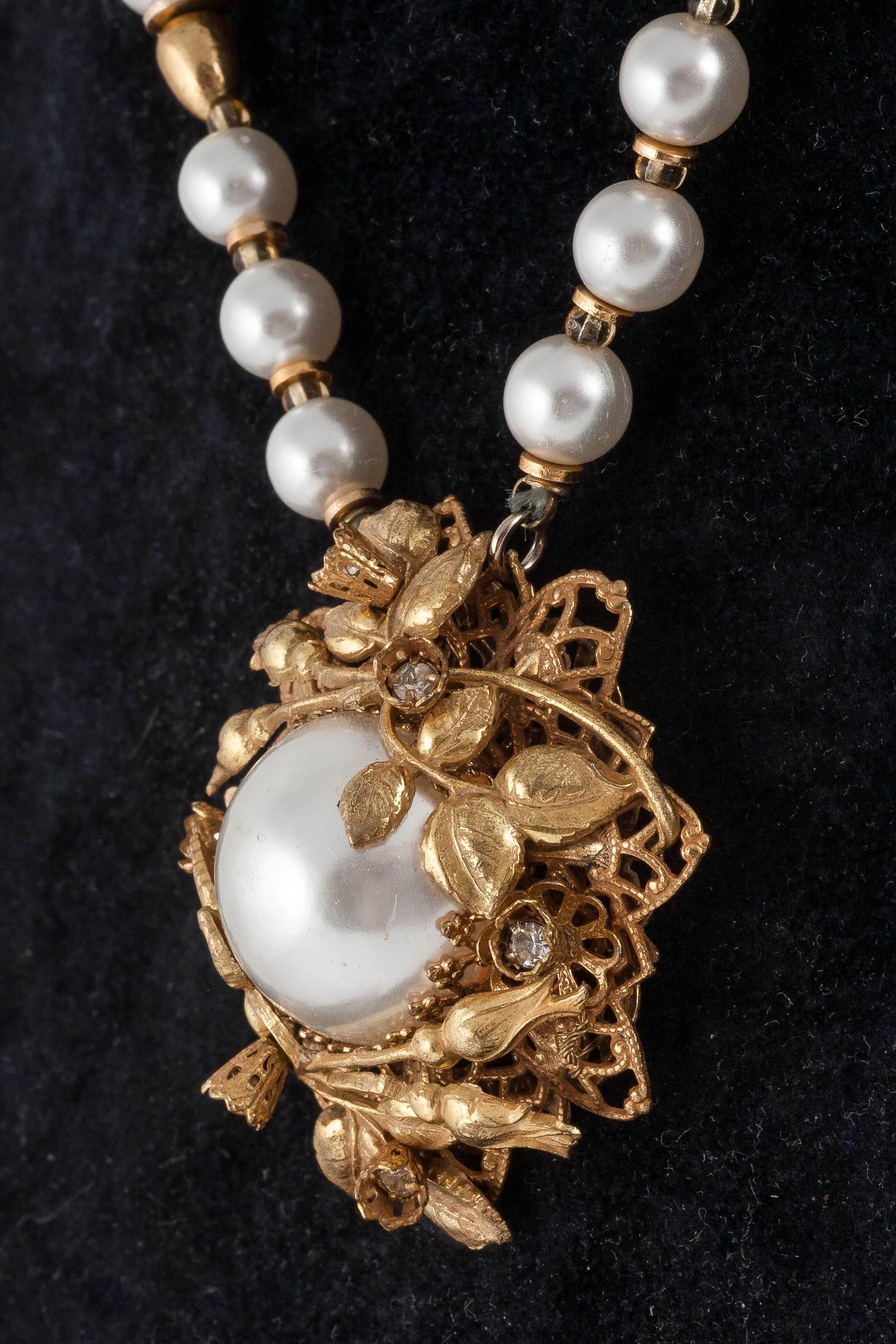 Baroque Revival Wonderfully intricate Stanley Hagler NYC 1980s pearl and Russian gilt pendant 