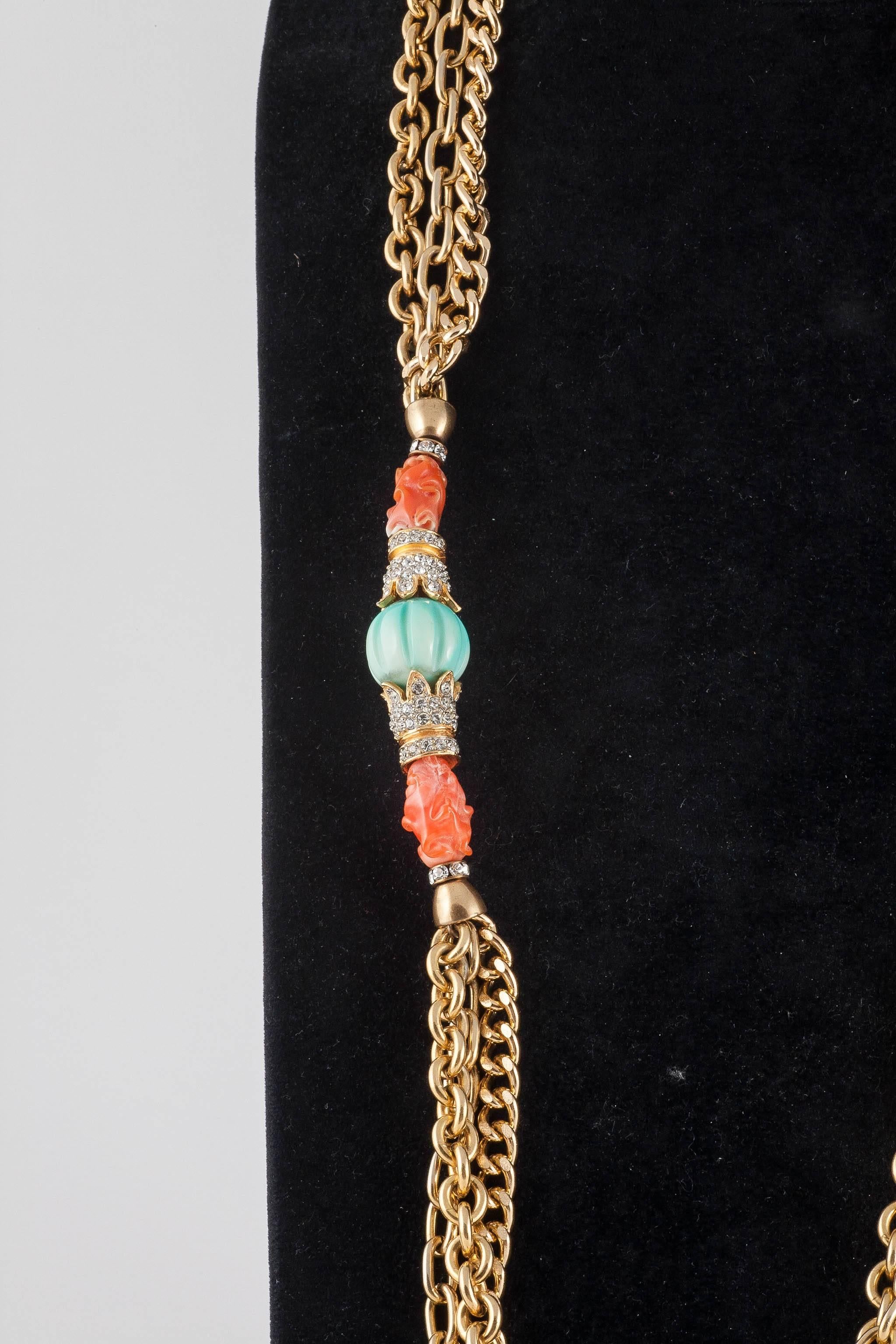 Women's 1970s Kenneth Jay Lane faux coral and turquoise multichain sautoir