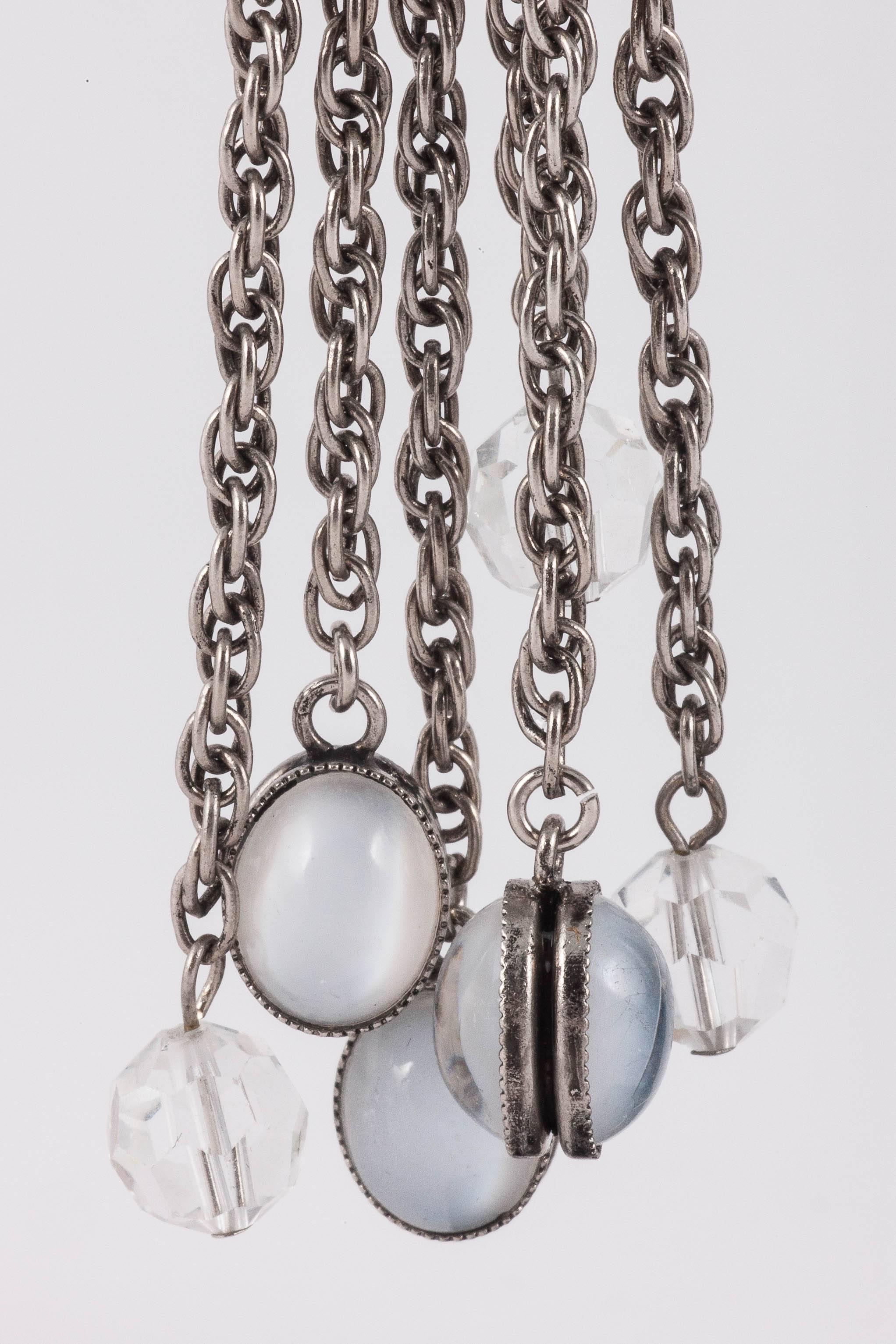 Women's 1970s silvertone and opaline glass super long earrings