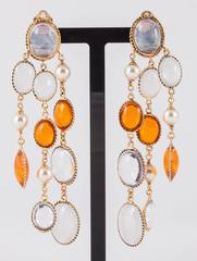 WW poured glass/gilt 3 strand 'Harlequin'  drop earrings