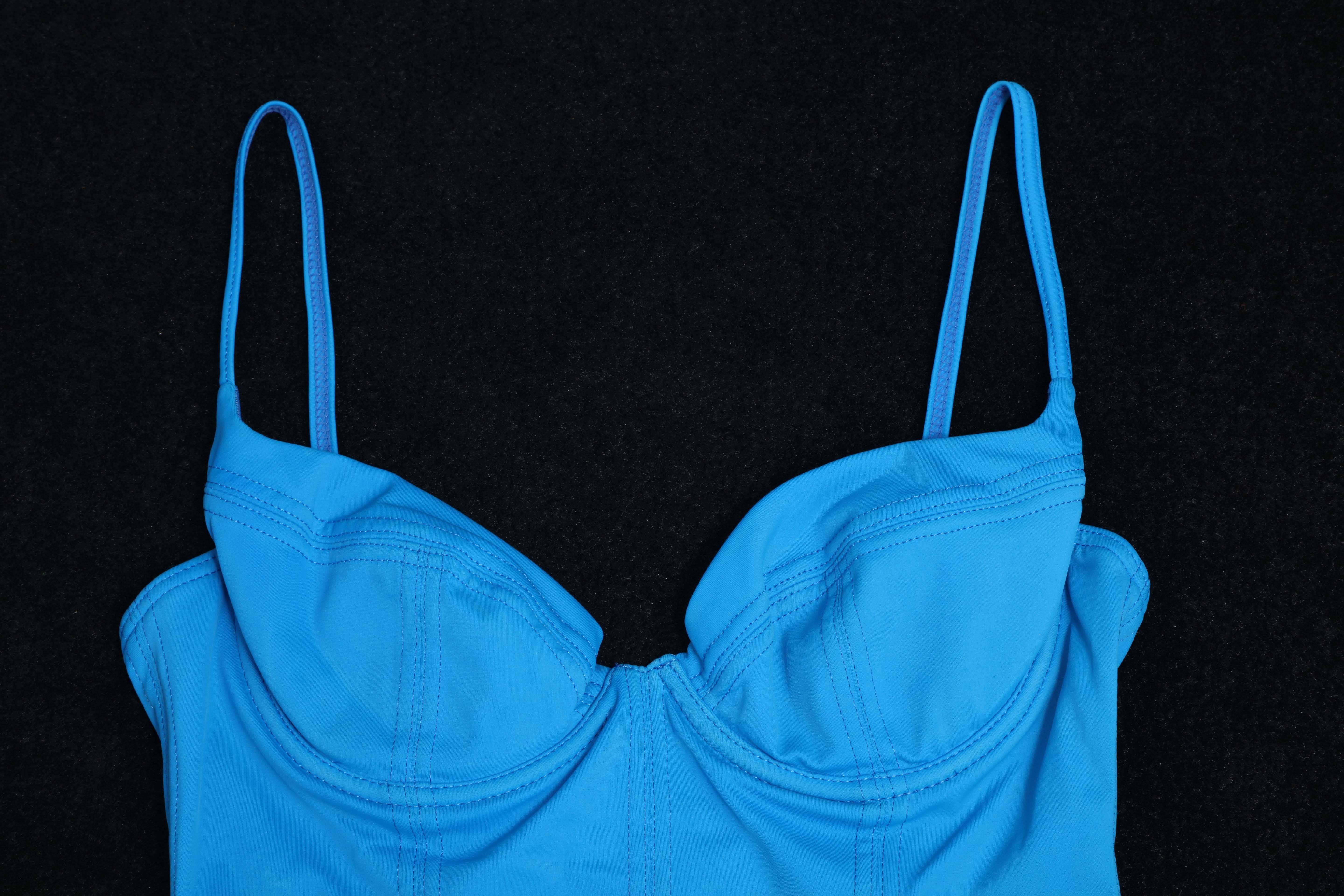 Very rare vintage Chanel blue swimsuits as seen on Claudia Schiffer. From 1995 Spring collection.
French size 40