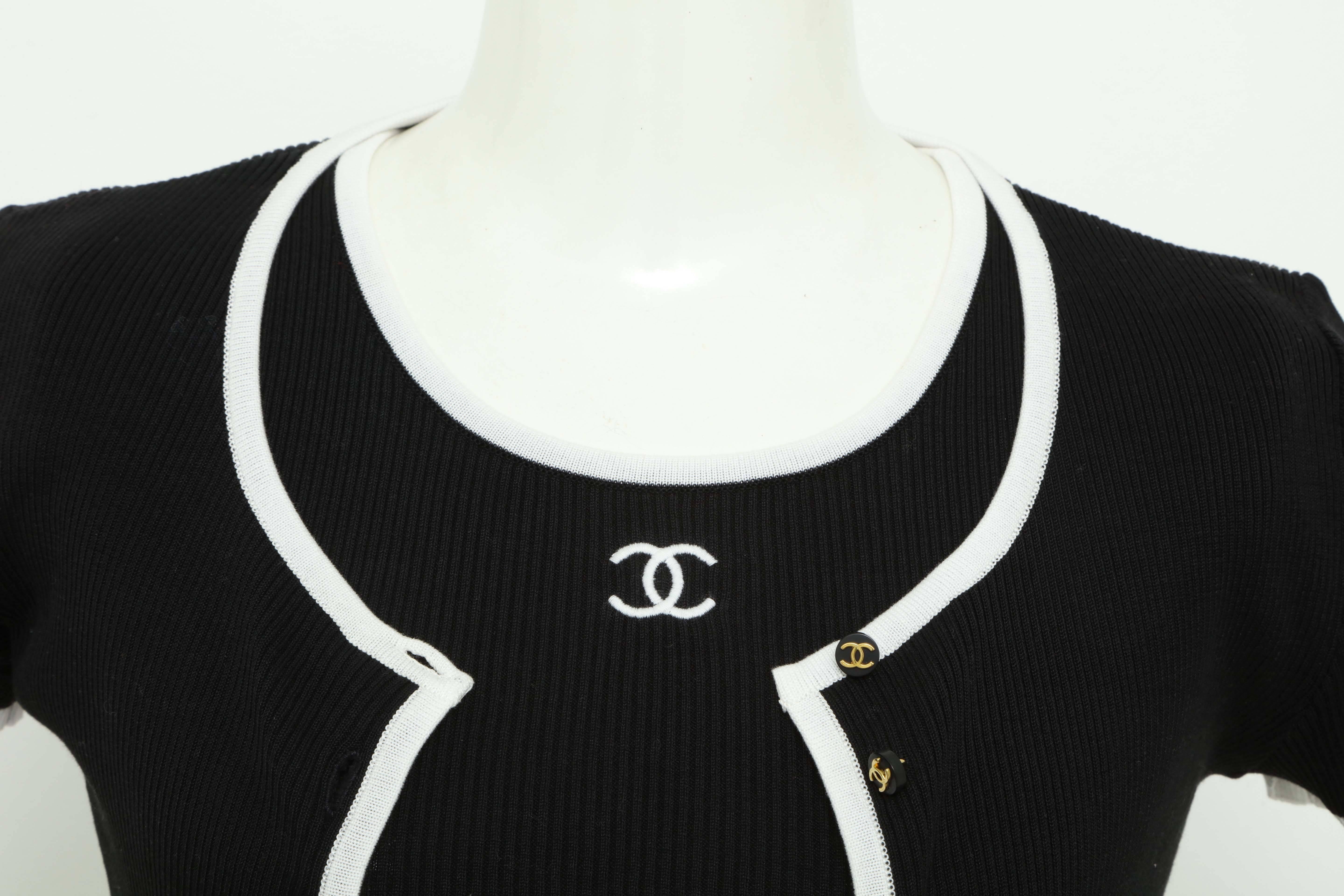Vintage Chanel 1995 Schwarzer Cropped Twin-Strick-Pullover 1