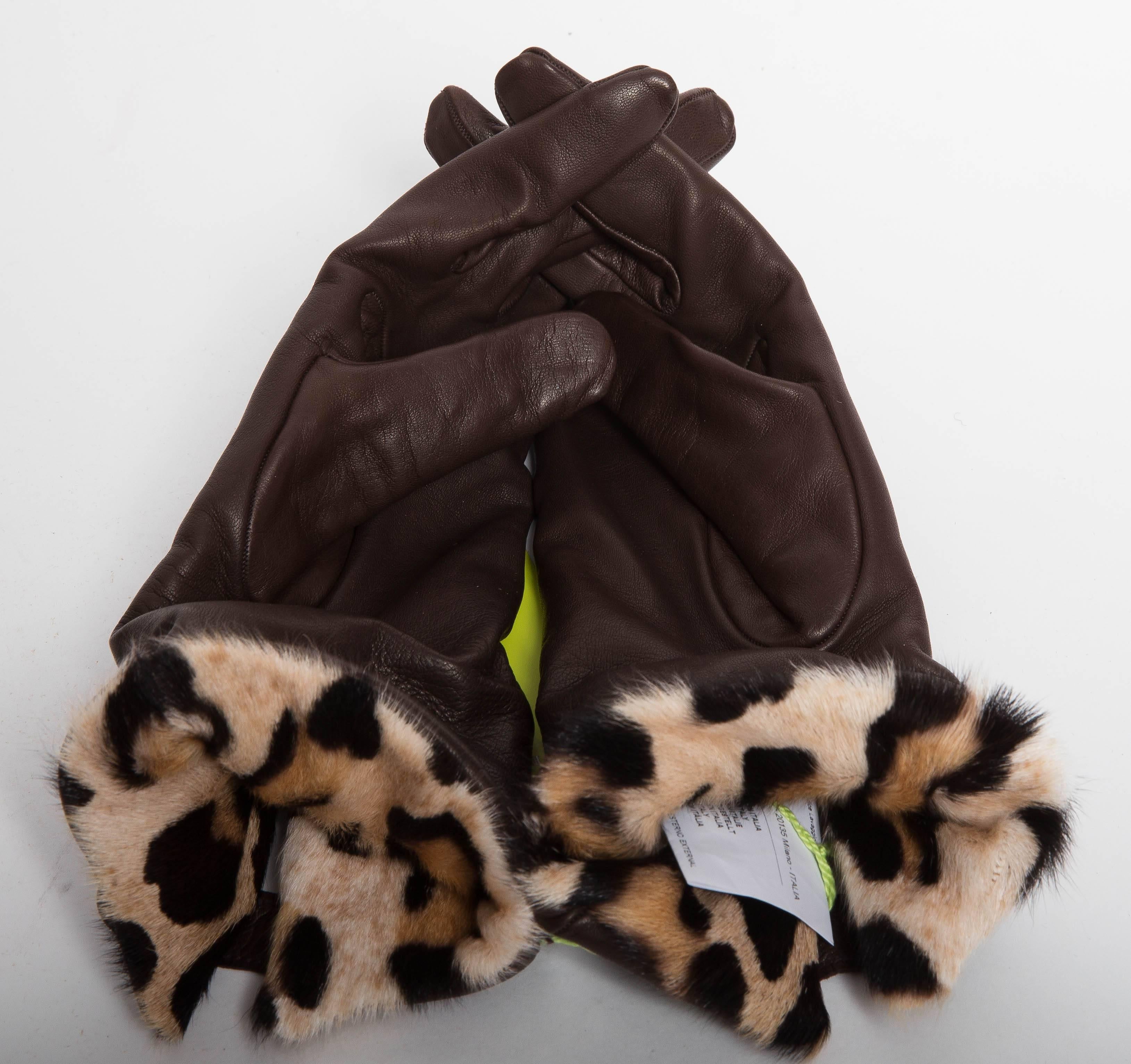 Fur Lined Etro Brown Lambskin Gloves 2