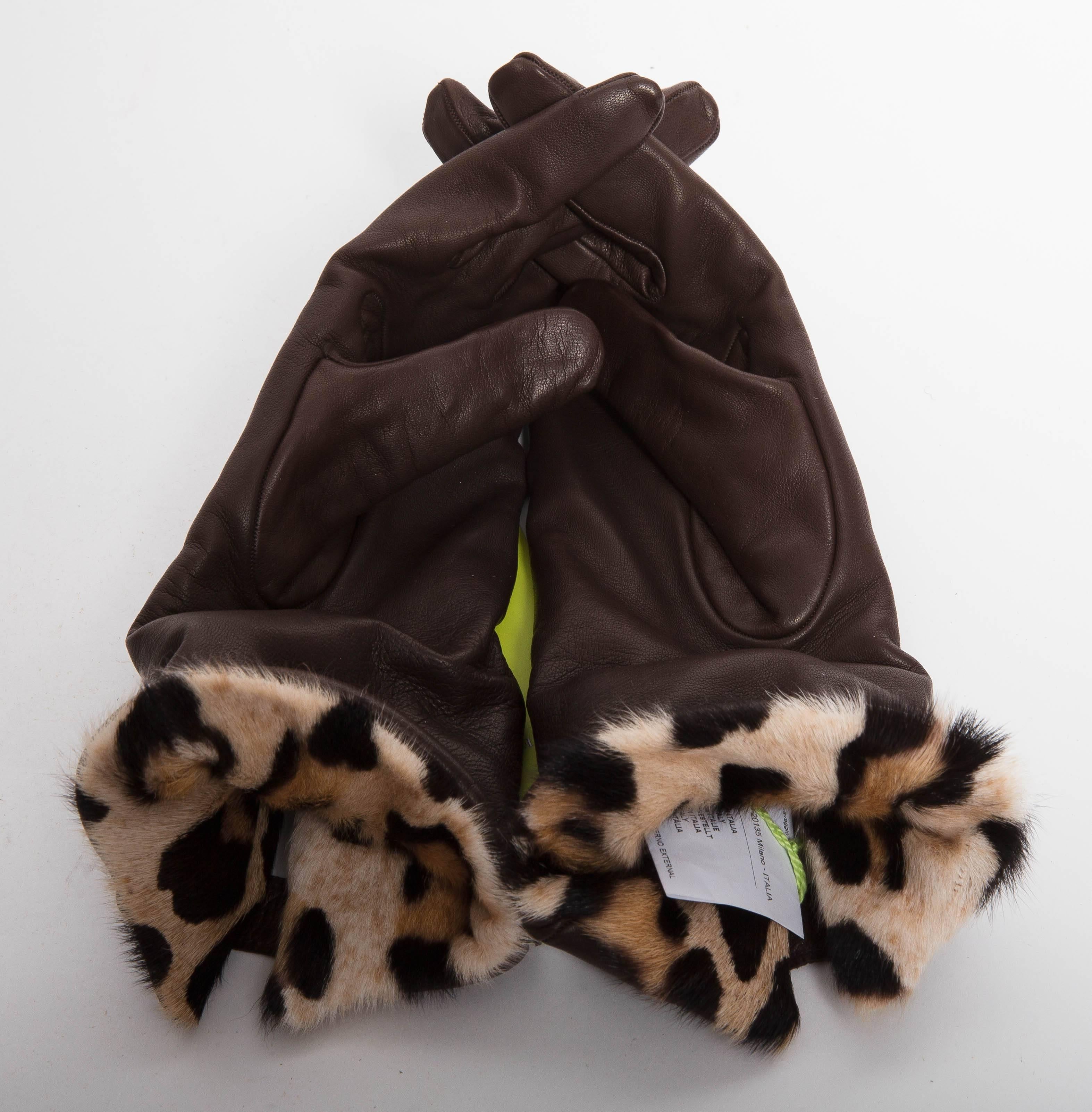 Fur Lined Etro Brown Lambskin Gloves 3