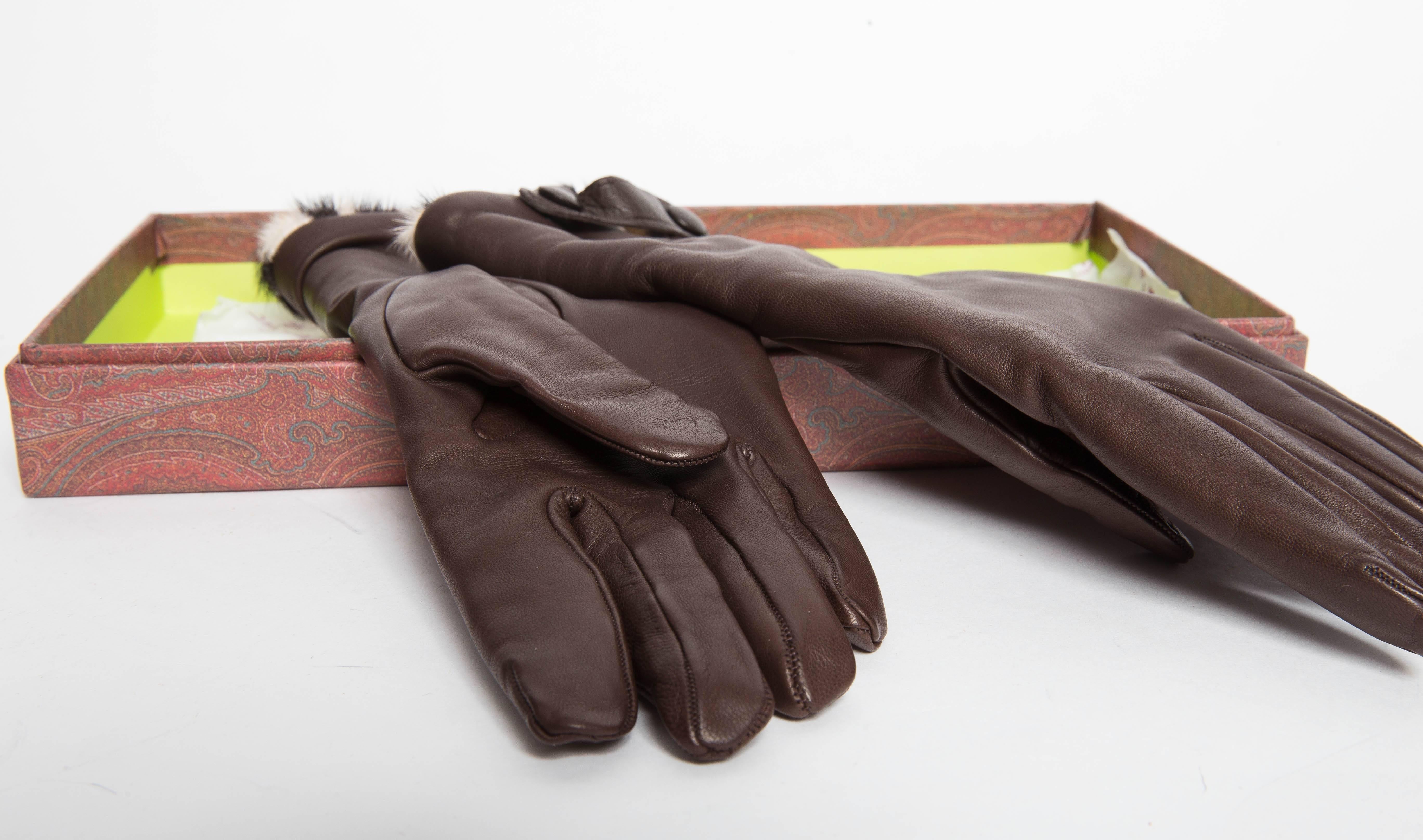 Fur Lined Etro Brown Lambskin Gloves 5