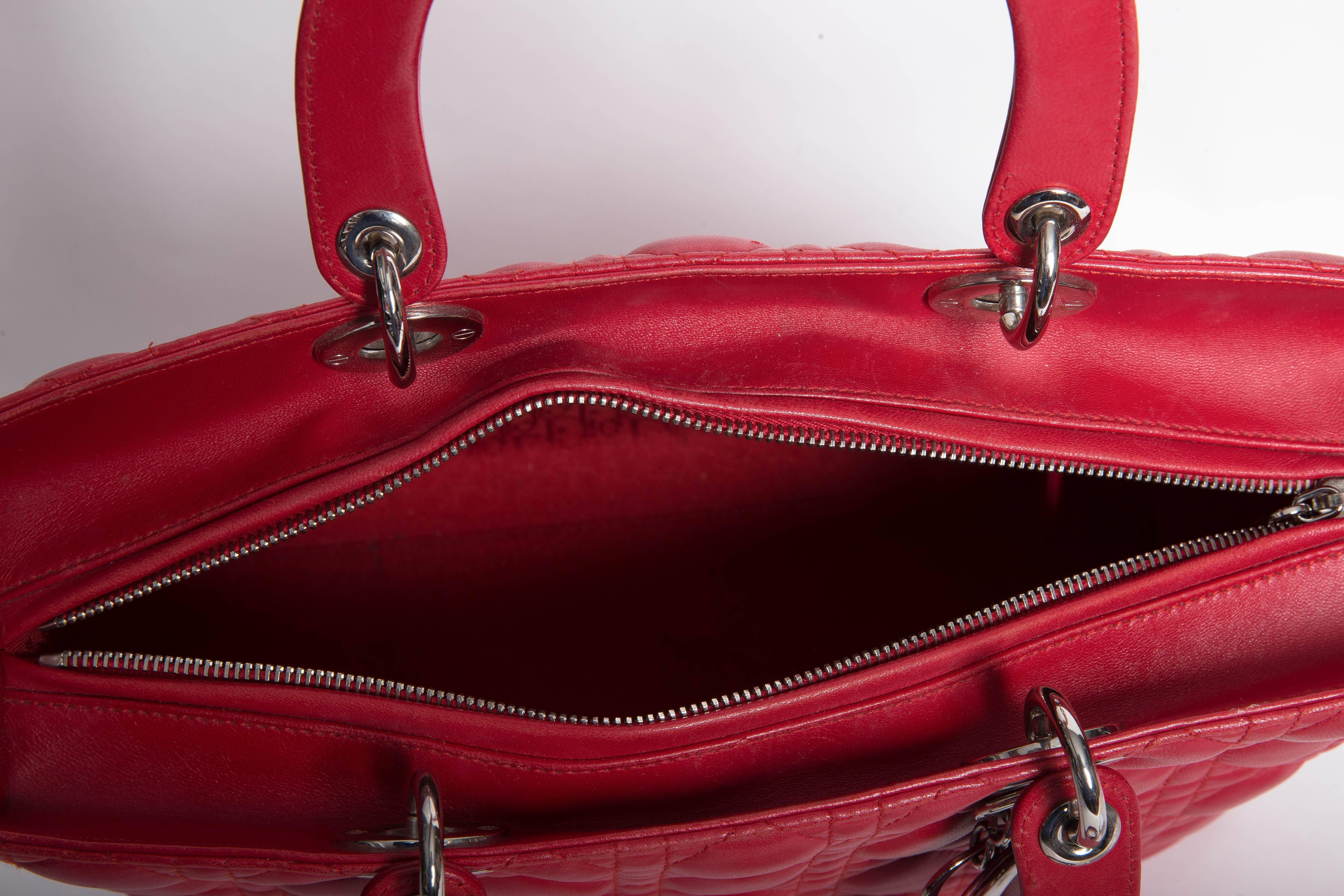 Christian Dior Lady Dior Red Leather Bag with Silver Hardware 5
