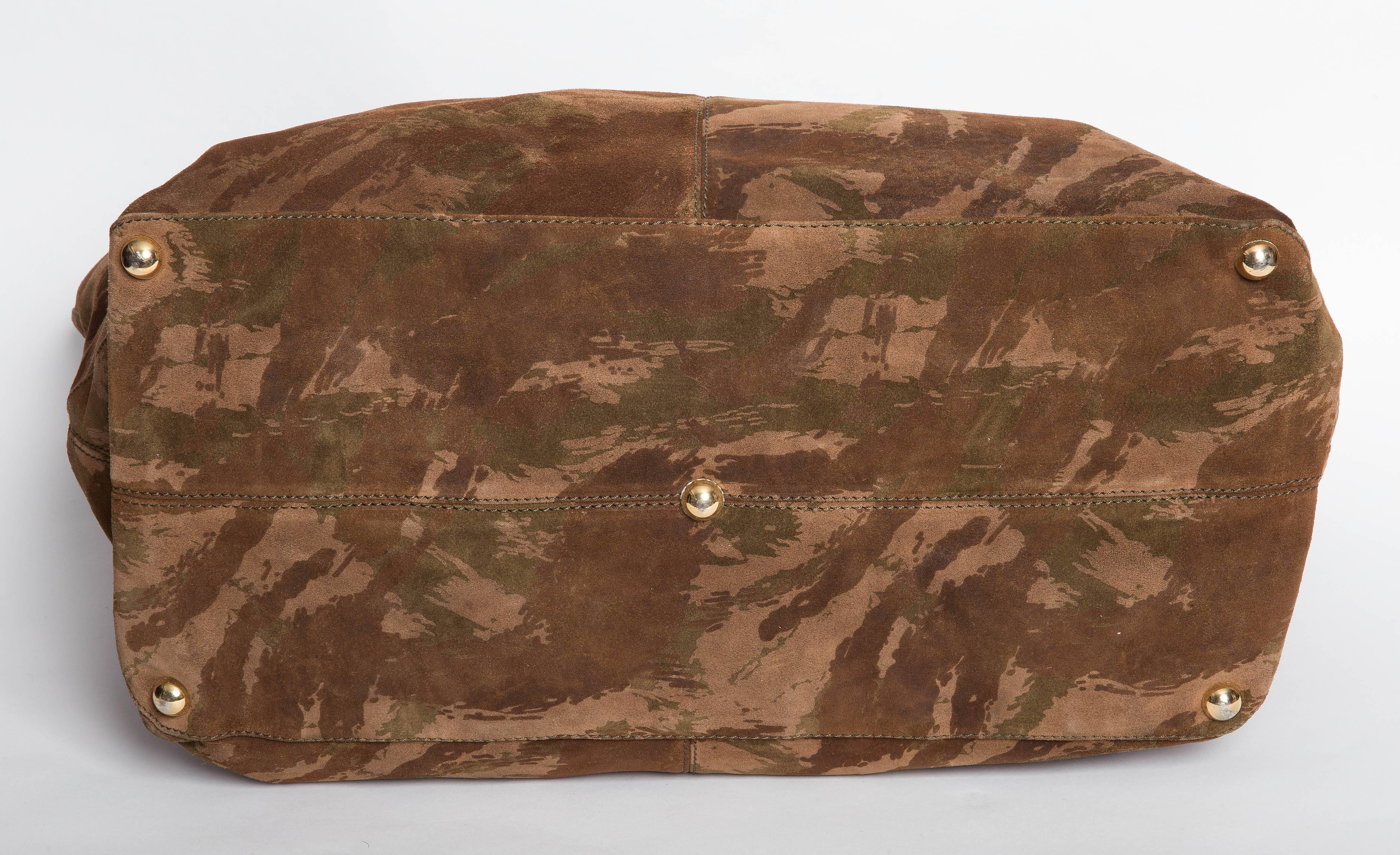 Brown Bottega Veneta Camouflage Suede Duffle Bag For Sale