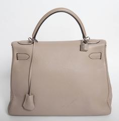 Hermes Etoupe Clemence Leather Palladium Hardware Kelly Bag