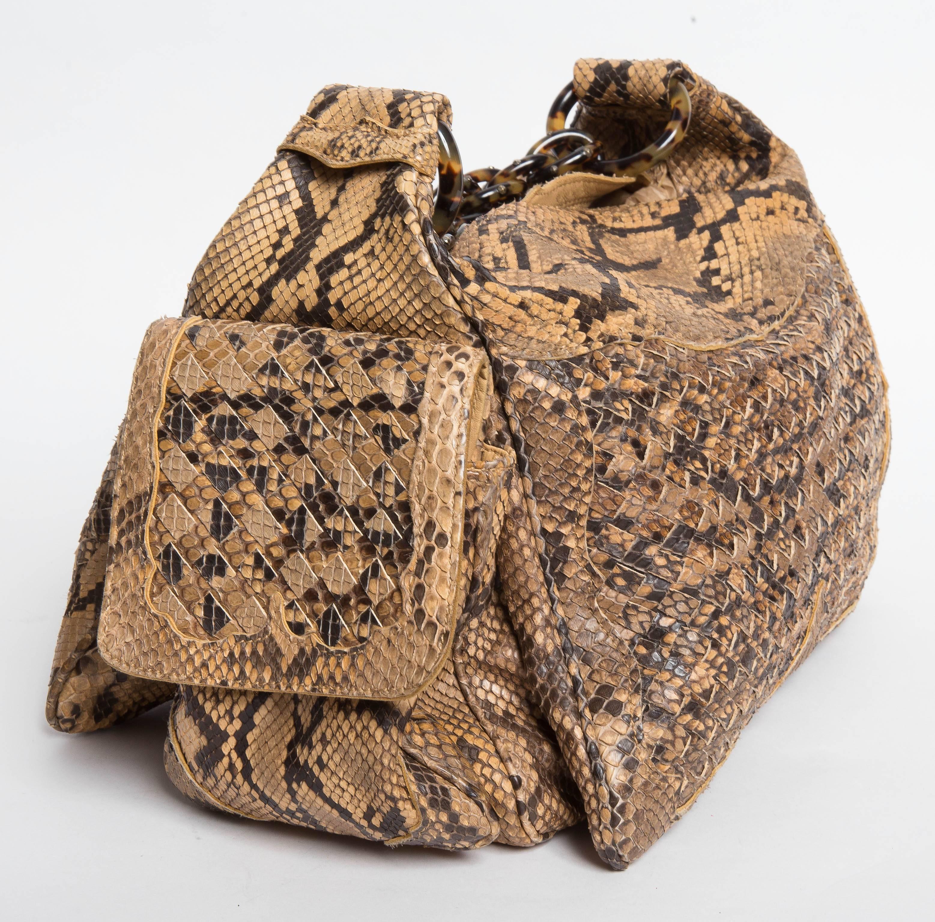 Brown Bottega Veneta Limited Edition Python Shoulder Bag with Tortoise Shell Chain