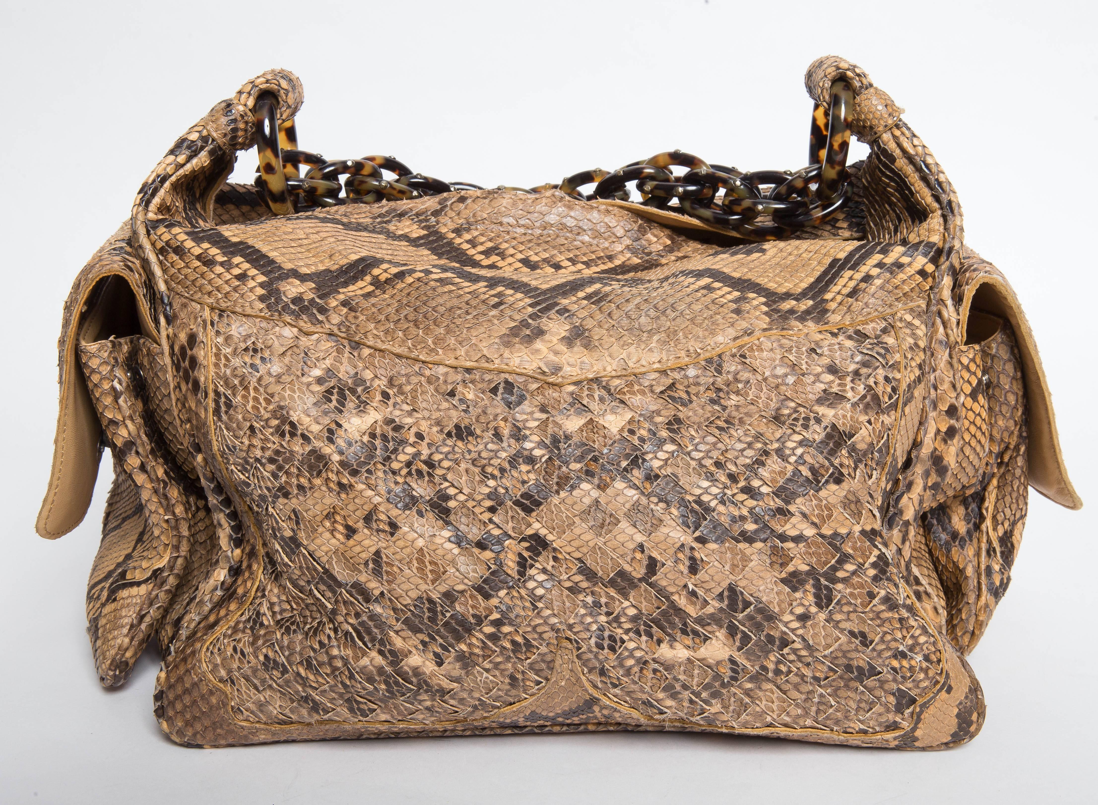 Women's Bottega Veneta Limited Edition Python Shoulder Bag with Tortoise Shell Chain