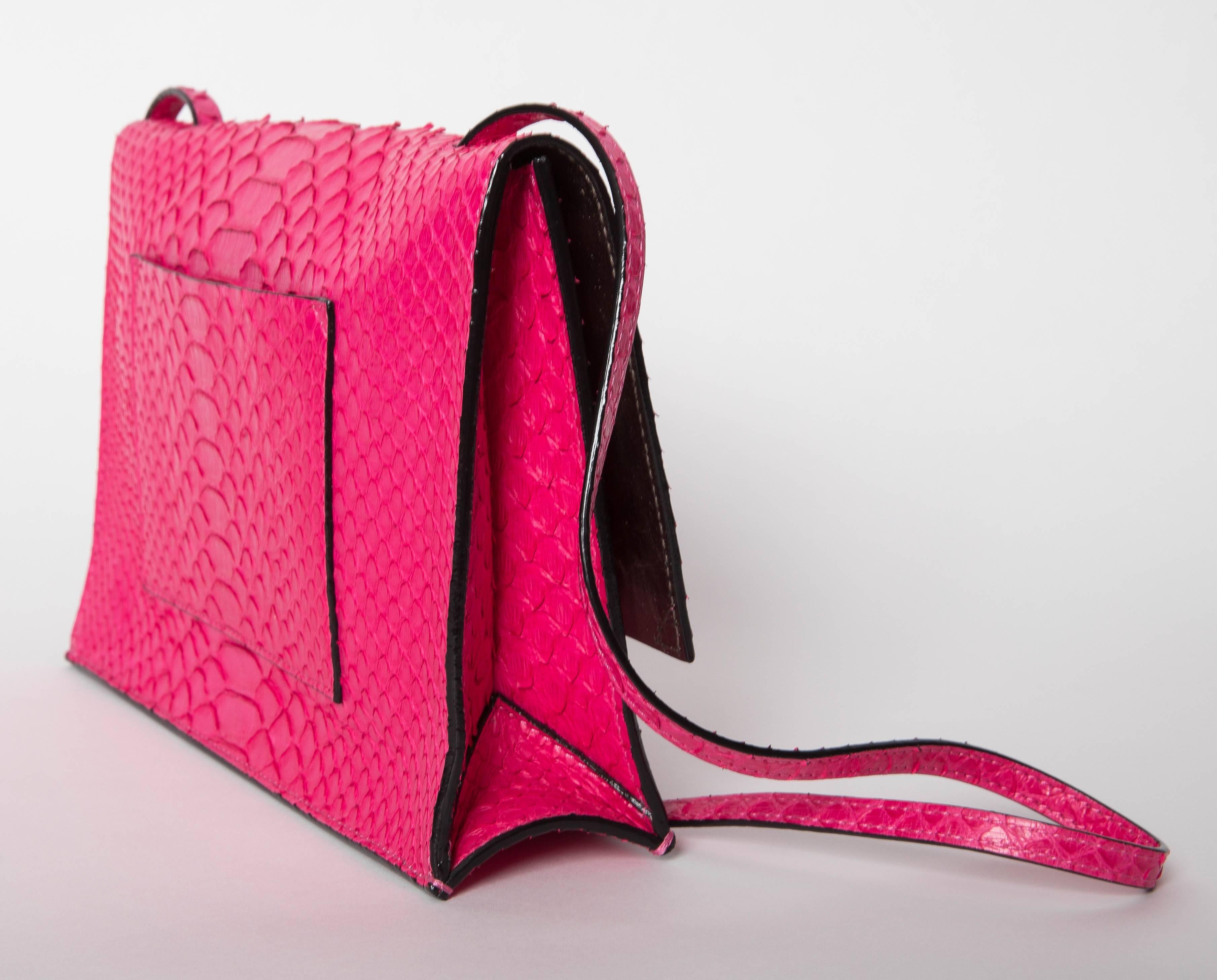 Proenza Schouler Hot Pink Python Shoulder Bag with Palladium Hardware In New Condition For Sale In Westhampton Beach, NY