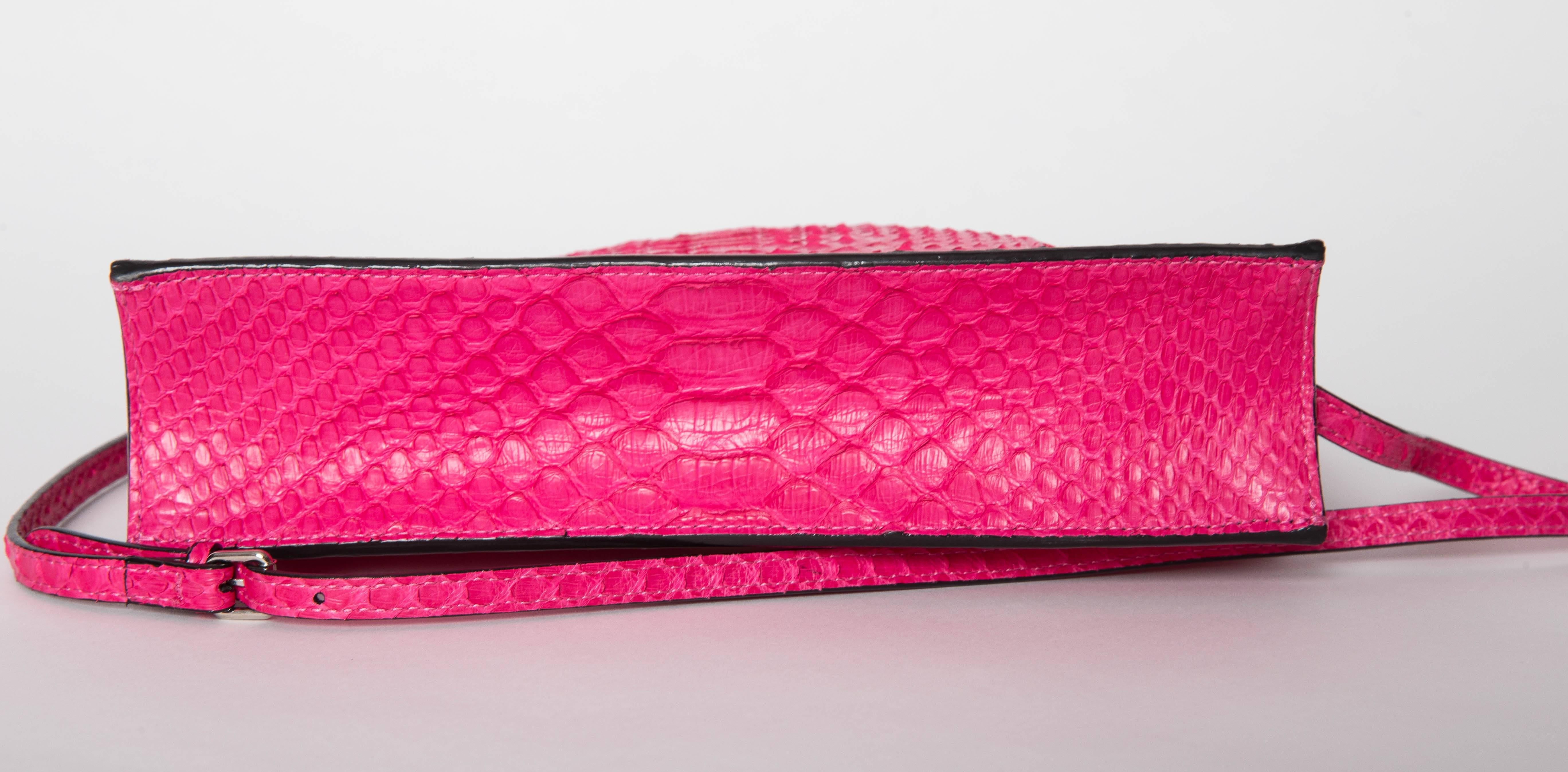 Women's Proenza Schouler Hot Pink Python Shoulder Bag with Palladium Hardware For Sale
