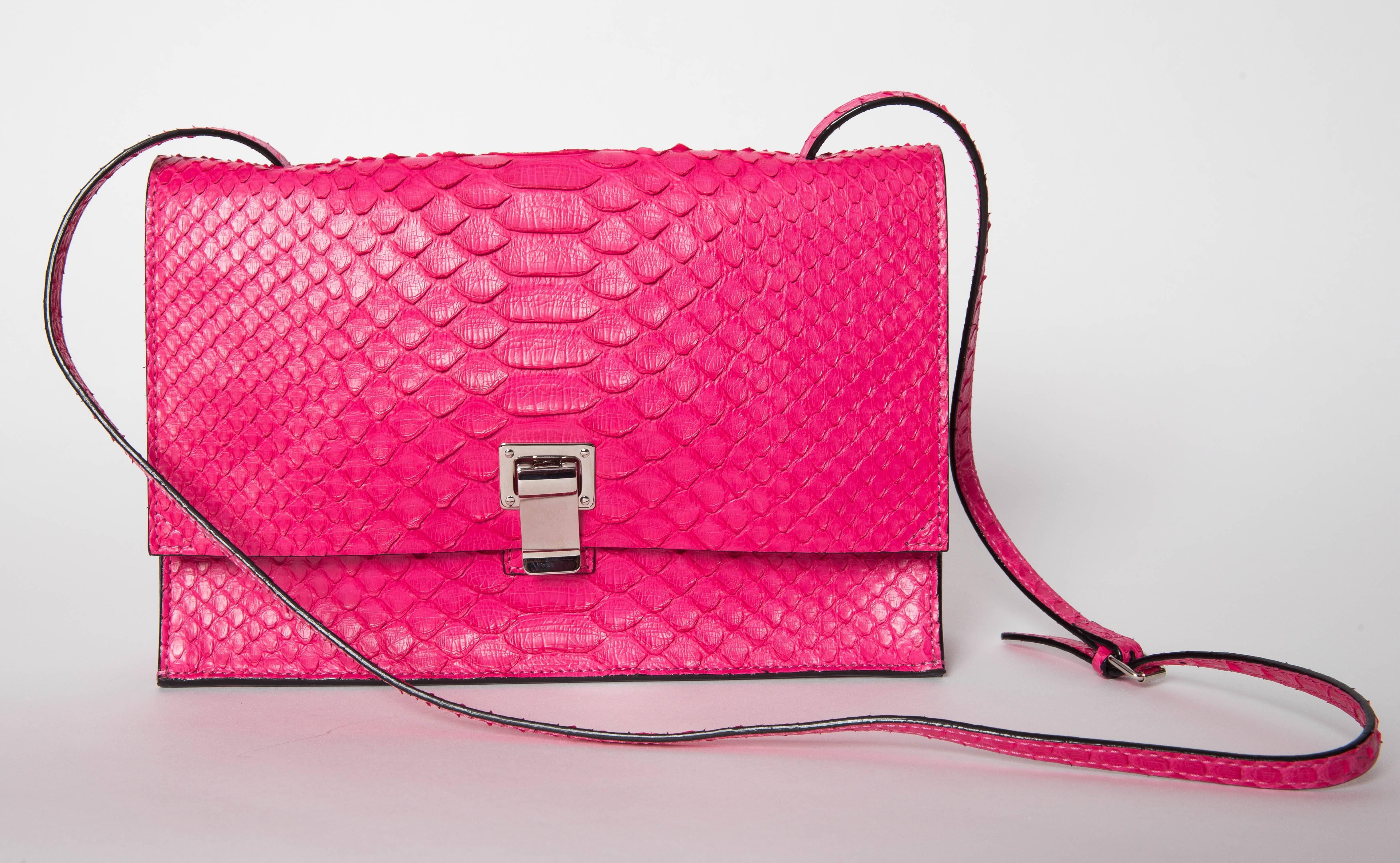 Proenza Schouler Hot Pink Python Shoulder Bag with Palladium Hardware For Sale 1