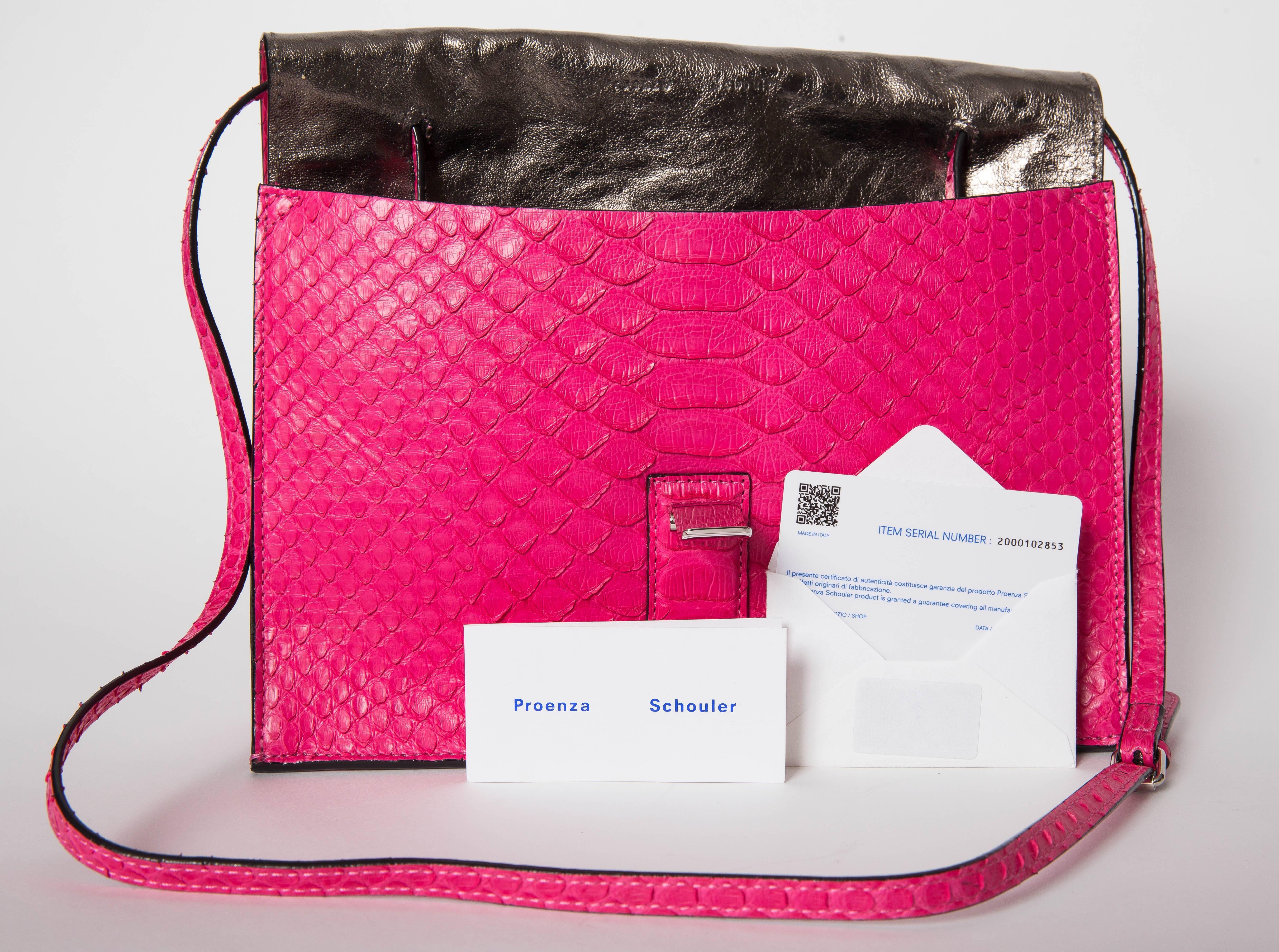 Proenza Schouler Hot Pink Python Shoulder Bag with Palladium Hardware For Sale 2