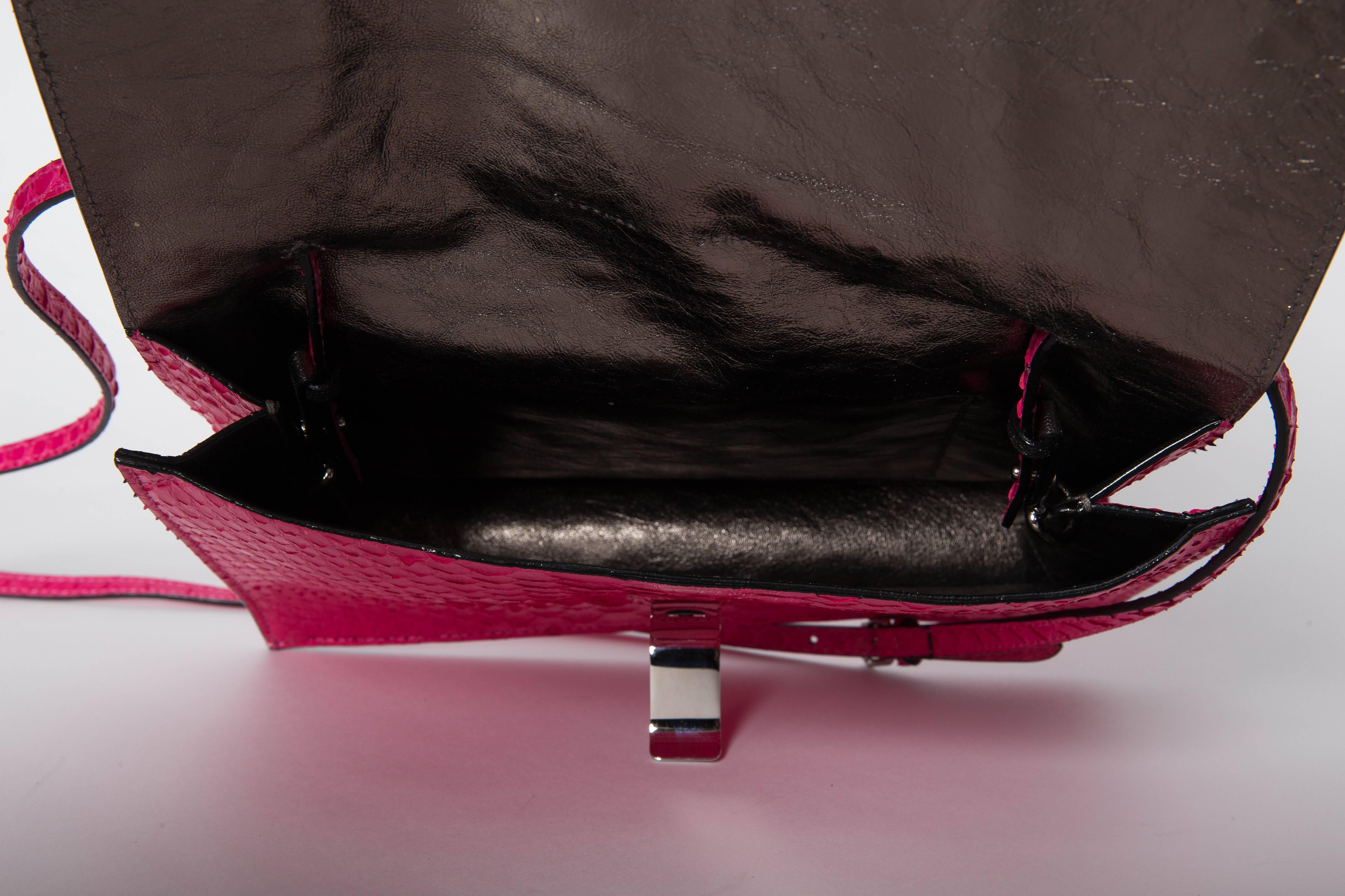 Proenza Schouler Hot Pink Python Shoulder Bag with Palladium Hardware For Sale 3